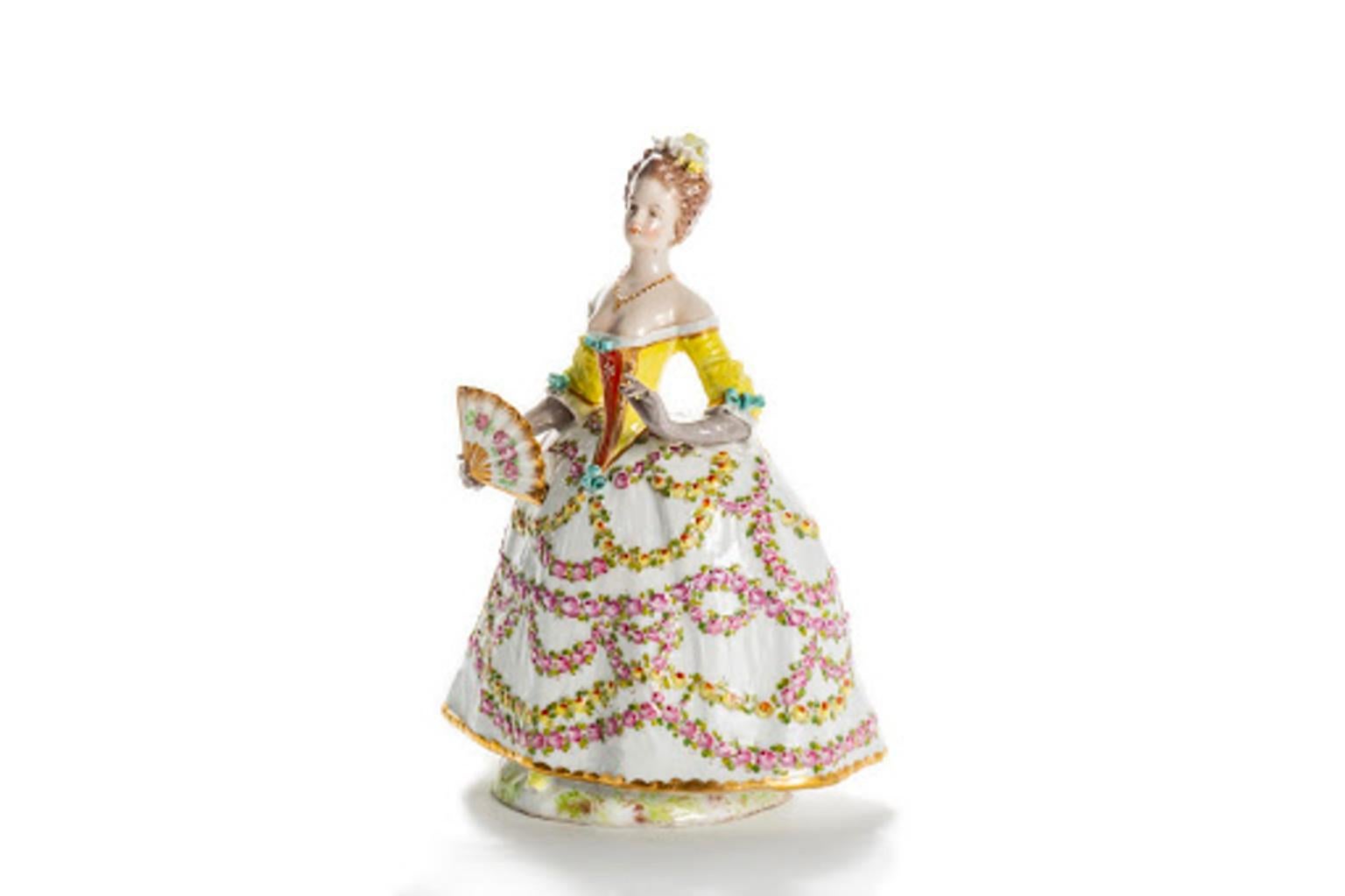 Porcelain Lady In Yellow Dress - Sculpture by Unknown