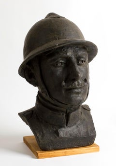 Portrait of a Soldier of the 1st World War  - Bronze Sculpture - Early 1900