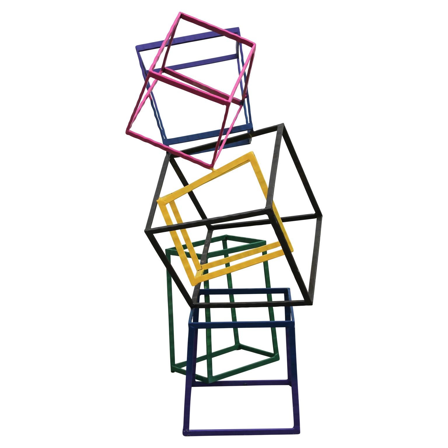 Post Modern Abstract Colorful Geometric Stacked Squares Sculpture 2