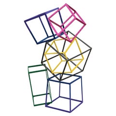 Post Modern Abstract Colorful Geometric Stacked Squares Sculpture