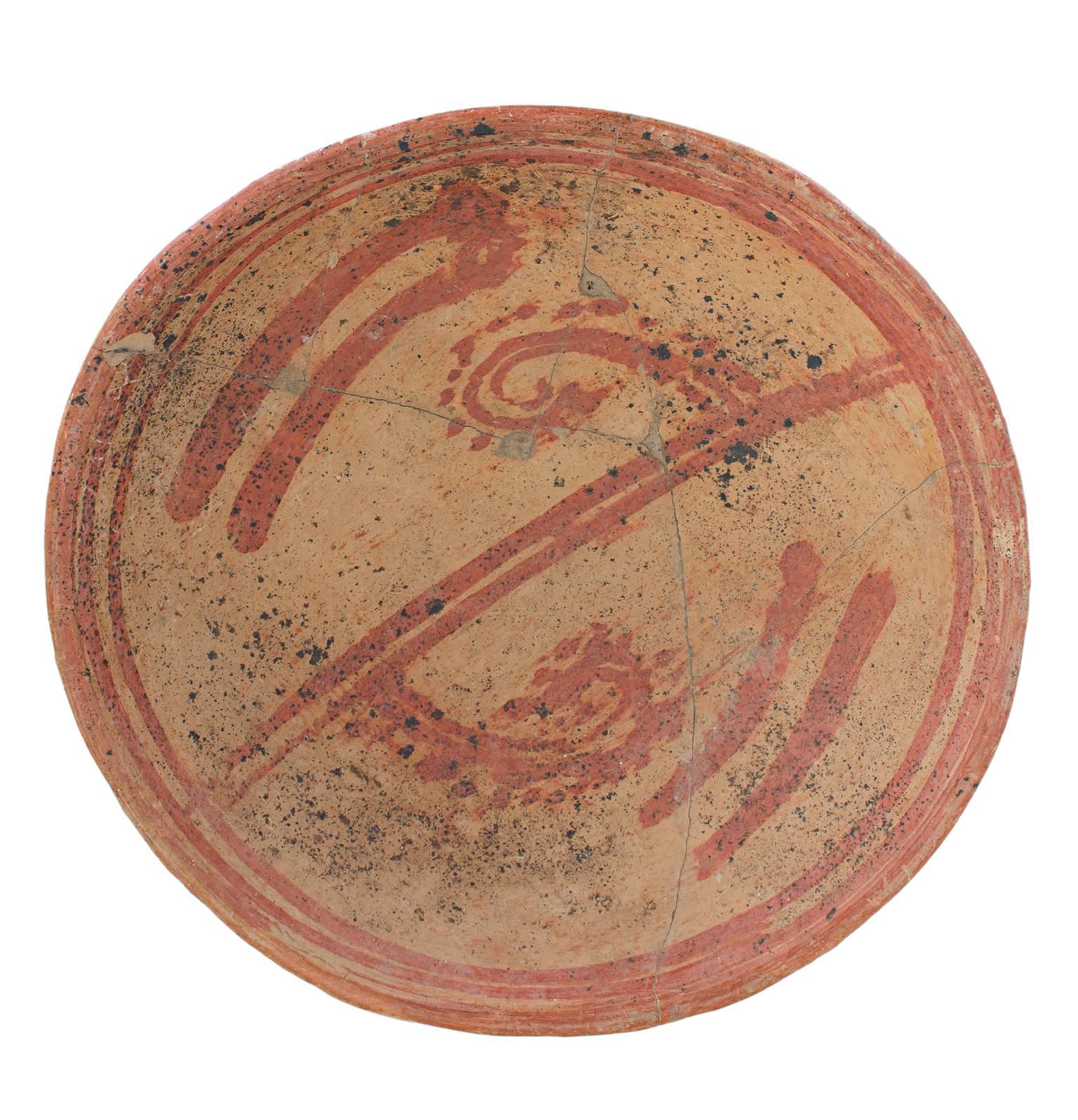"Pre-Columbian Bowl (repaired), " Red & Brown Painted Ceramic  - Sculpture by Unknown