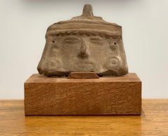 Pre Columbian - Head of a Flat figure with headdress - Michoacán - West Mexico.