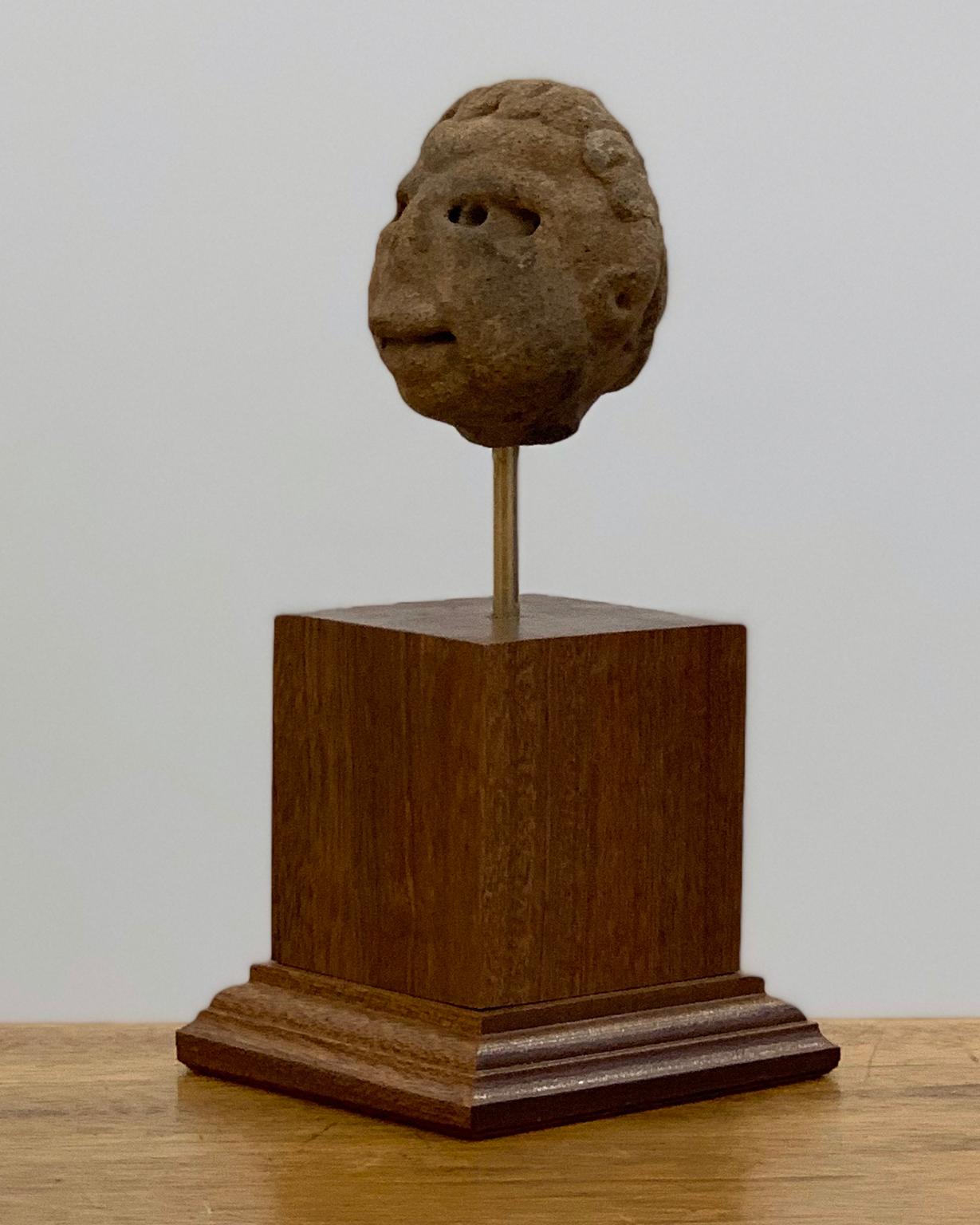 Pre Columbian Mesoamerica clay head, Veracruz Culture Approximatly 600 - 900 BCE - Tribal Sculpture by Unknown