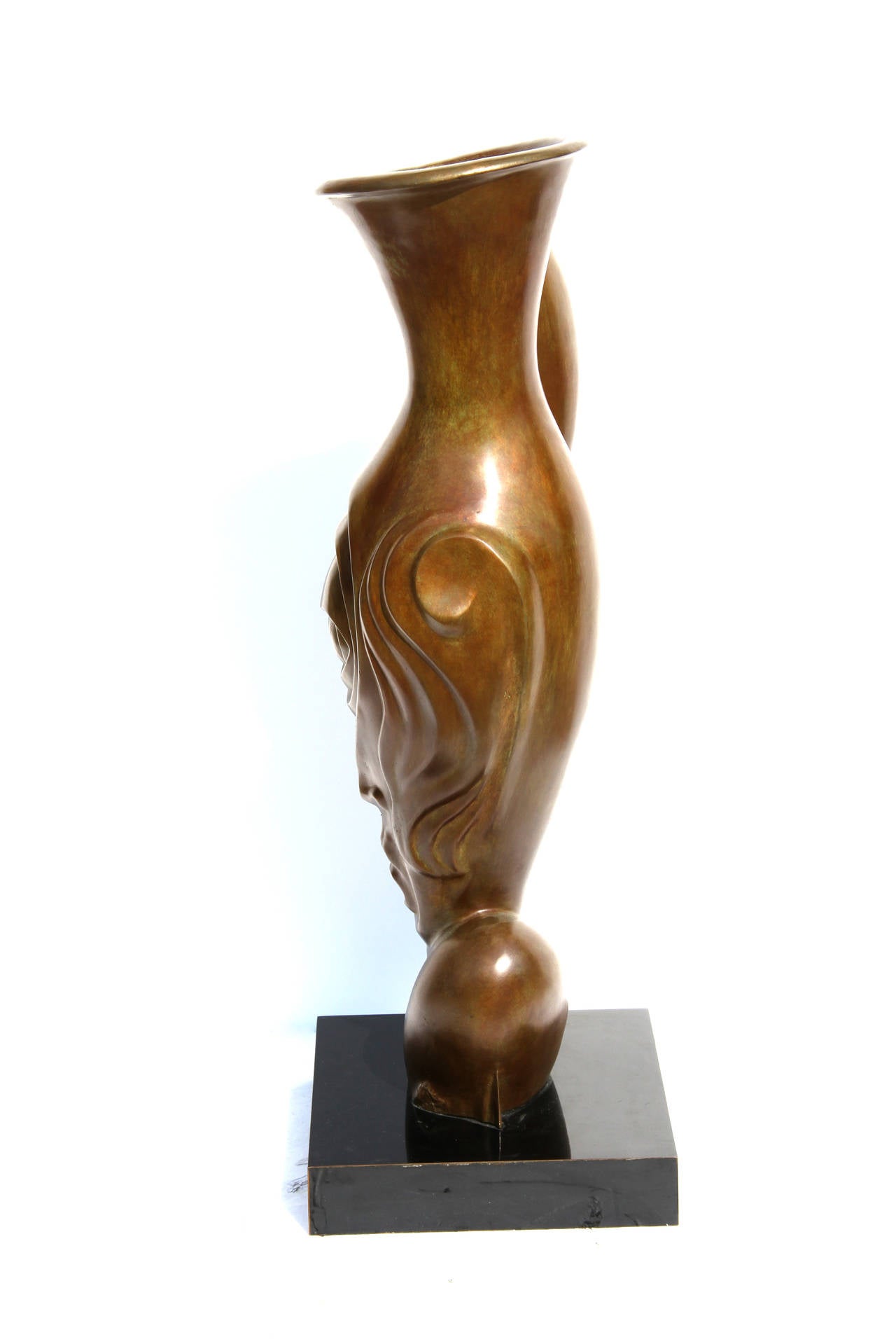 Profile Pitcher, Cubist Bronze Vase - Gold Figurative Sculpture by Unknown