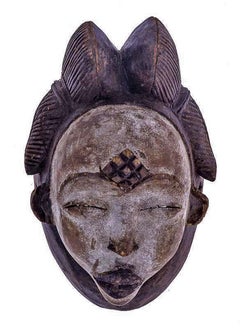Punu African Tribal Face Mask Sculpture, Figure from Gabon, Early 20th Century