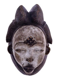 Antique Punu African Tribal Face Mask Sculpture, Figure from Gabon, Early 20th Century