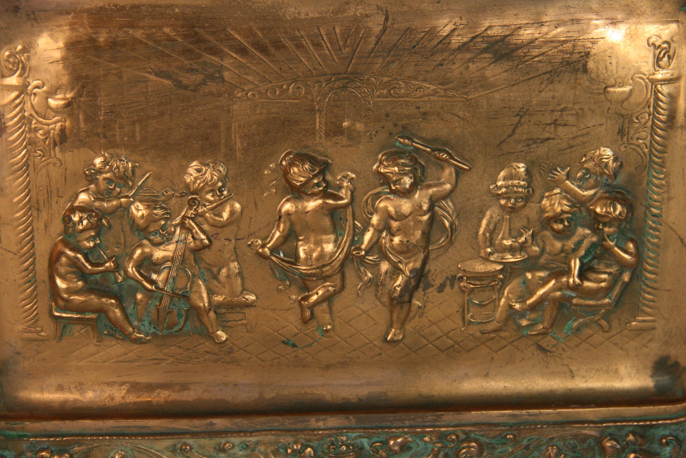 Putti Band Playing Embossed Copper Wall Sculpture 1