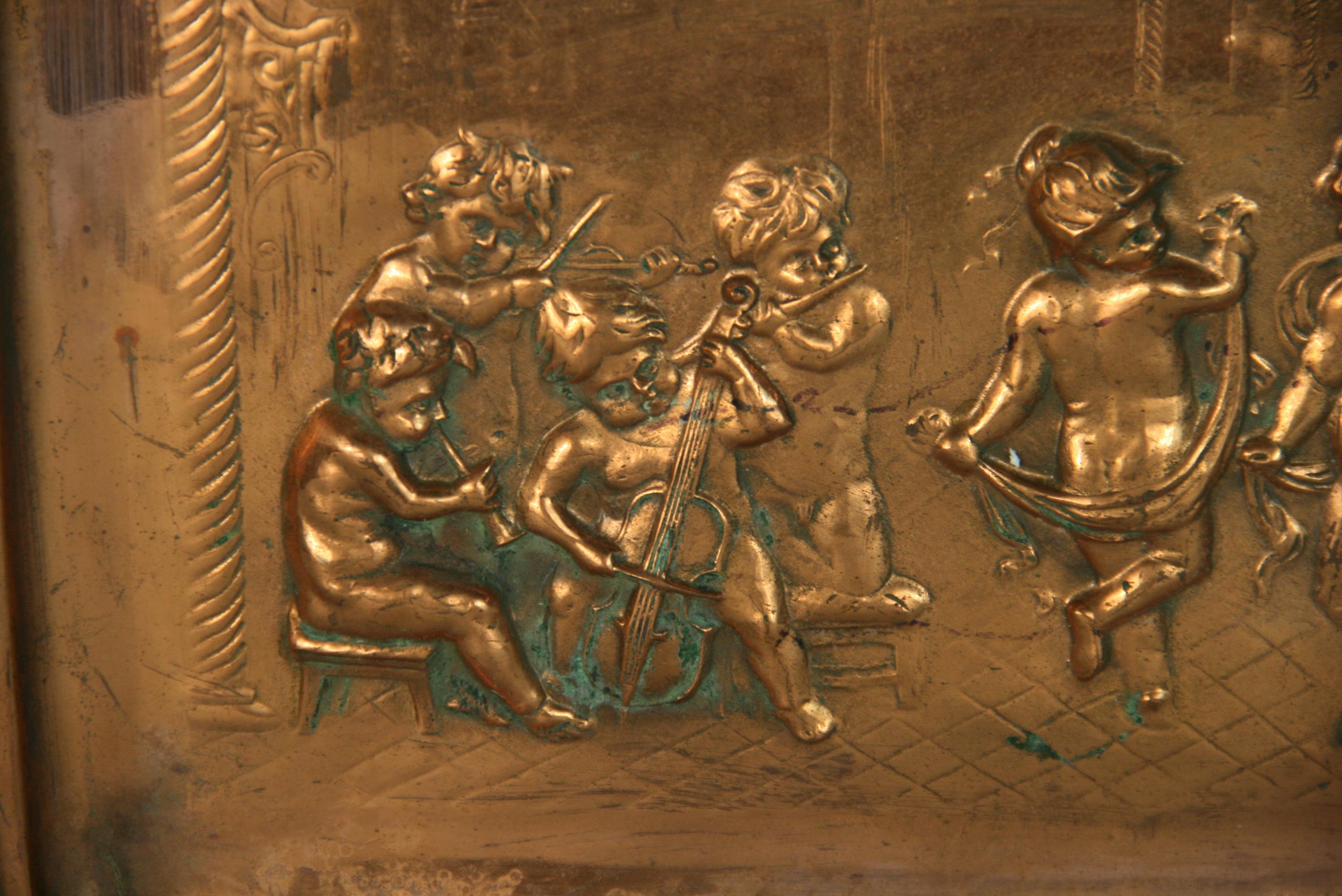 Putti Band Playing Embossed Copper Wall Sculpture 2