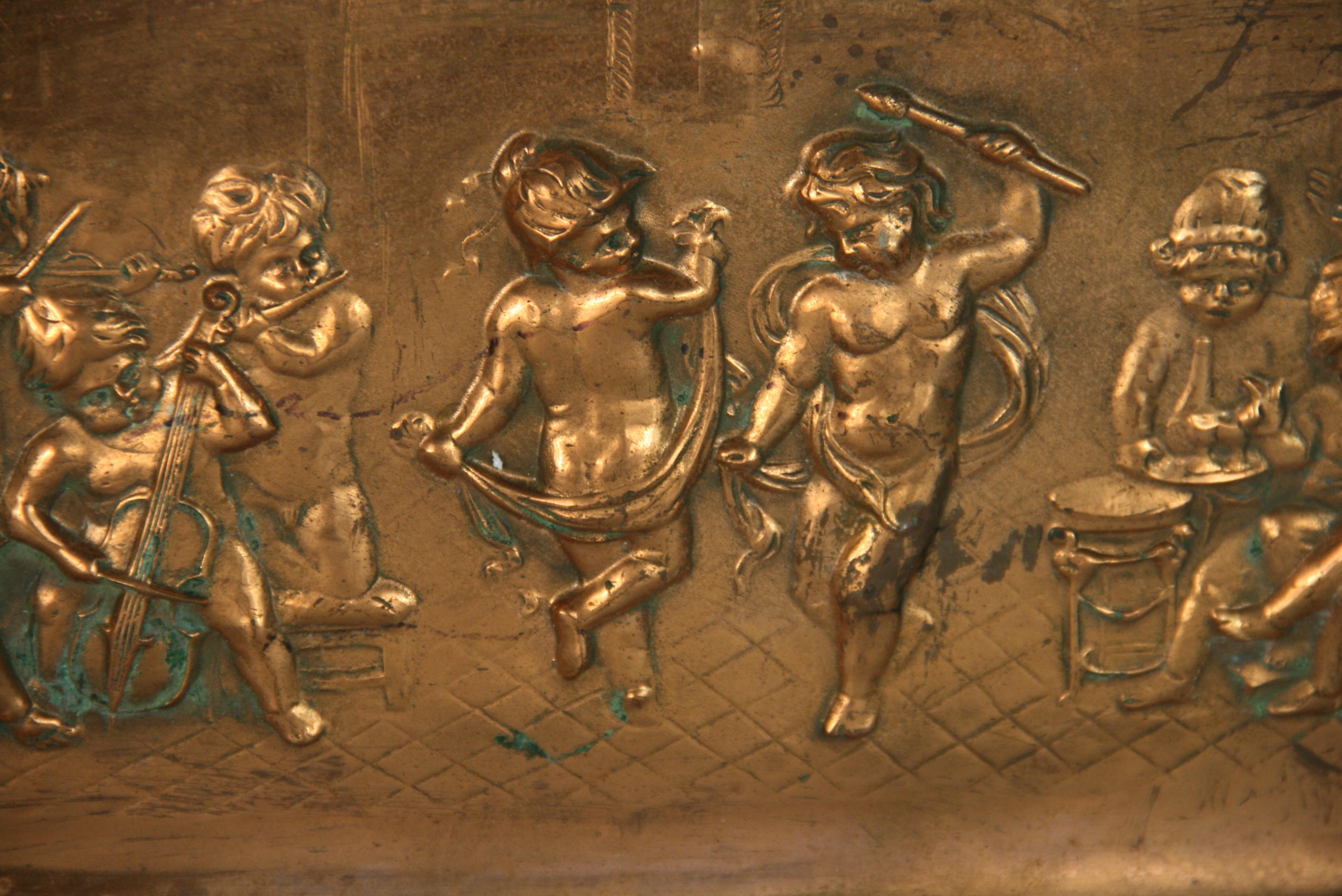 Putti Band Playing Embossed Copper Wall Sculpture 3