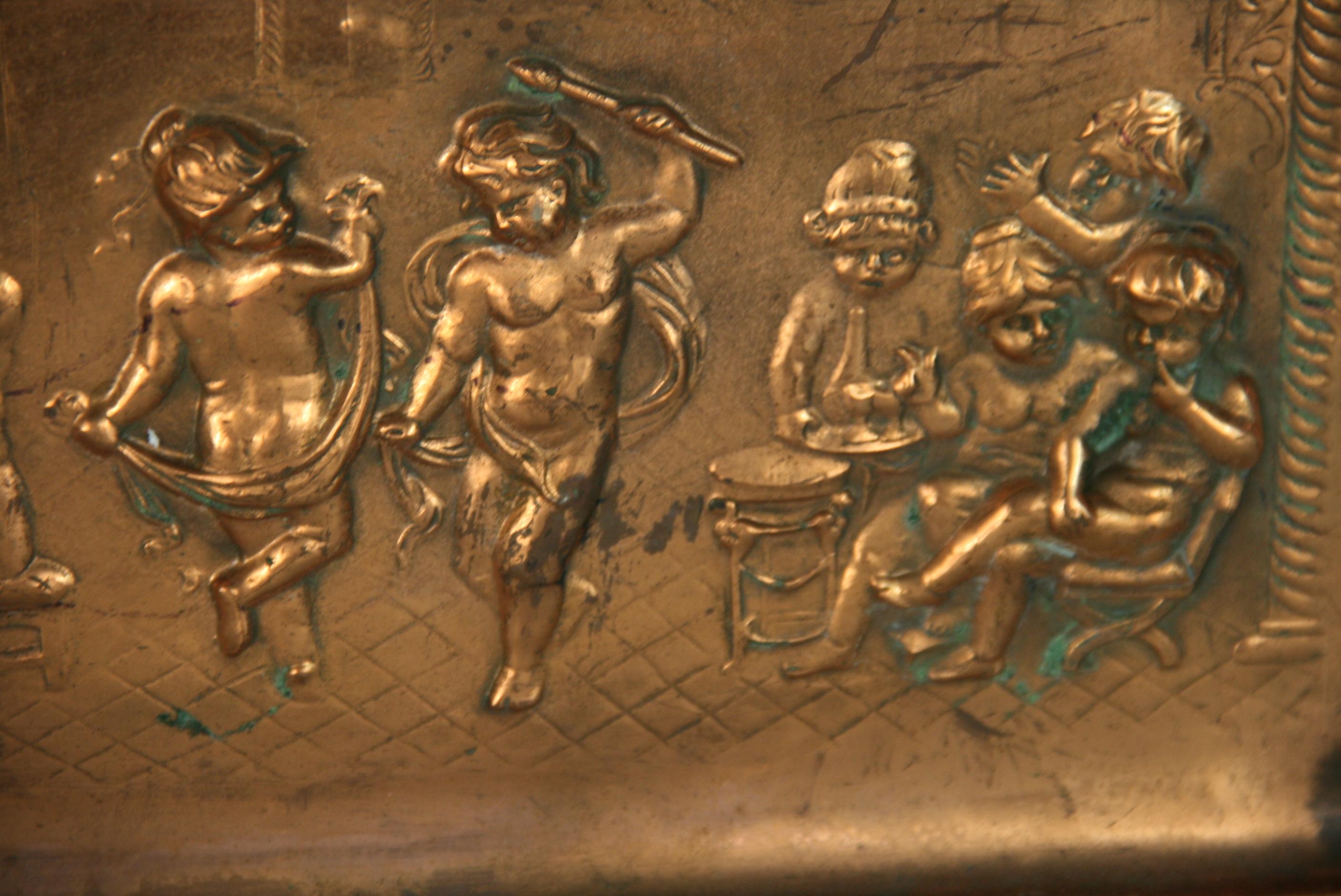 Putti Band Playing Embossed Copper Wall Sculpture 4