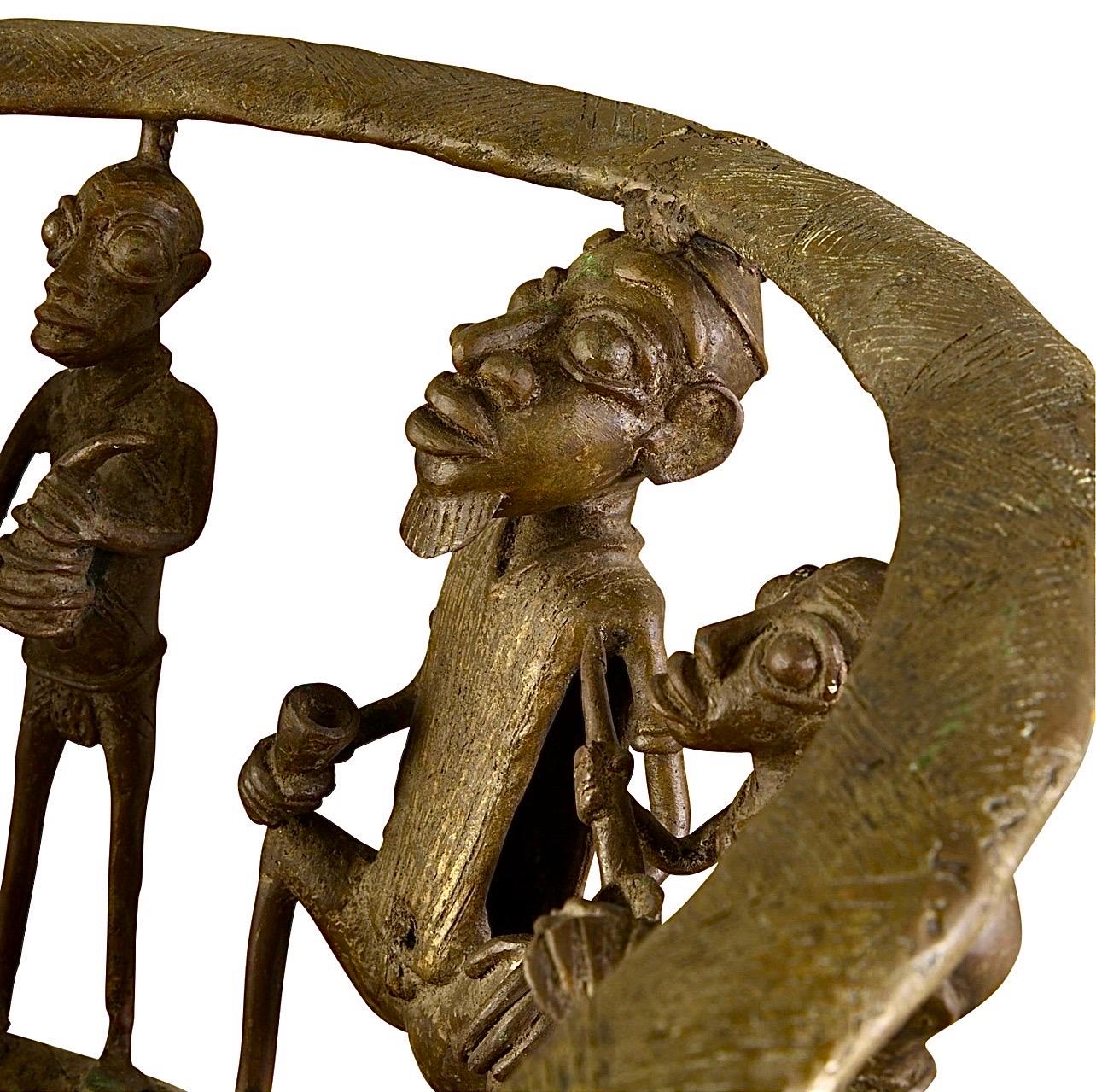 Rare African Solid Benin Bronze Ceremonial Throne Chair Multi Figure Sculpture For Sale 13