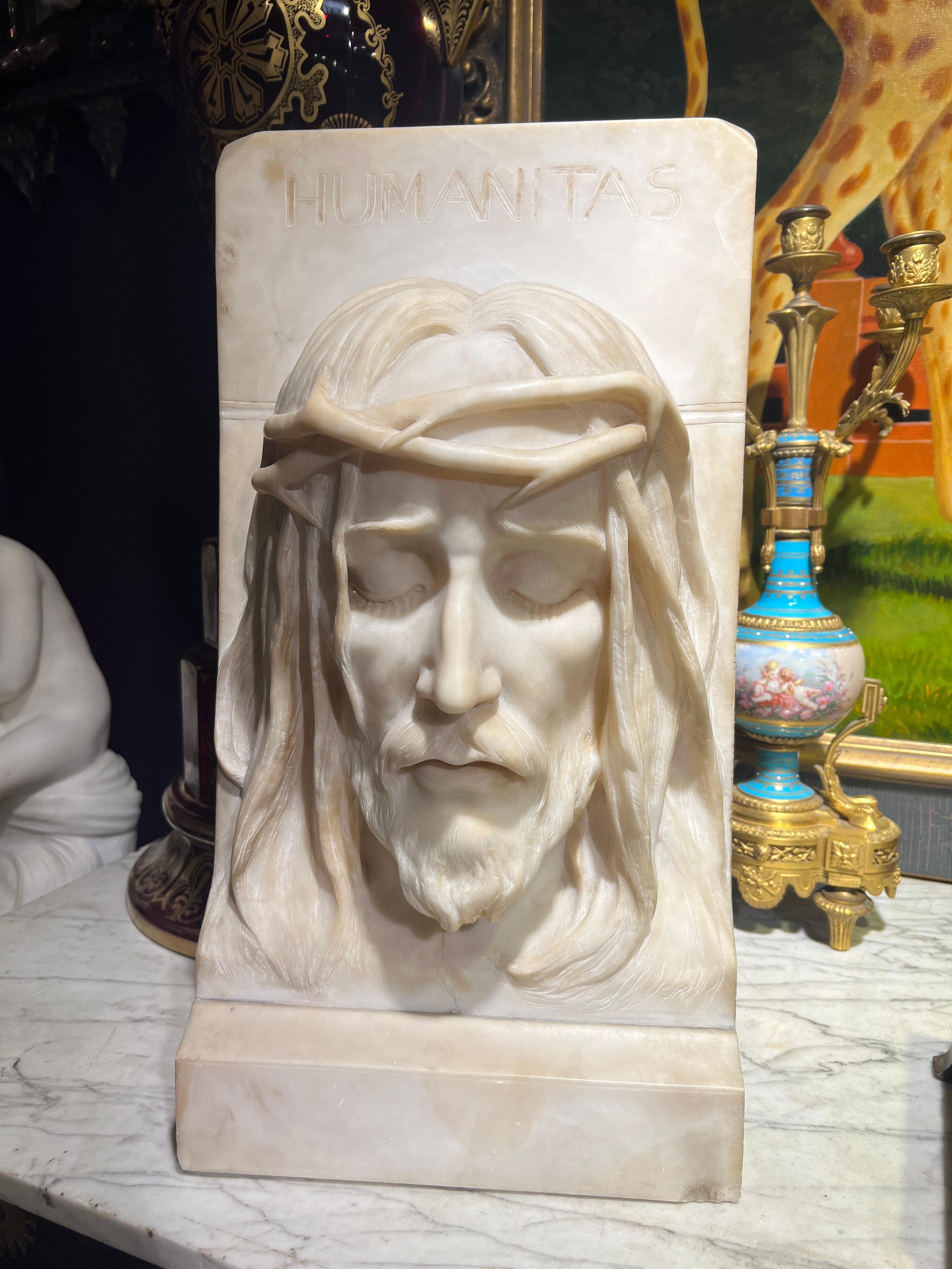 Rare and Important Italian Alabaster Bust Sculpture of Jesus Christ, C. 1860 For Sale 10