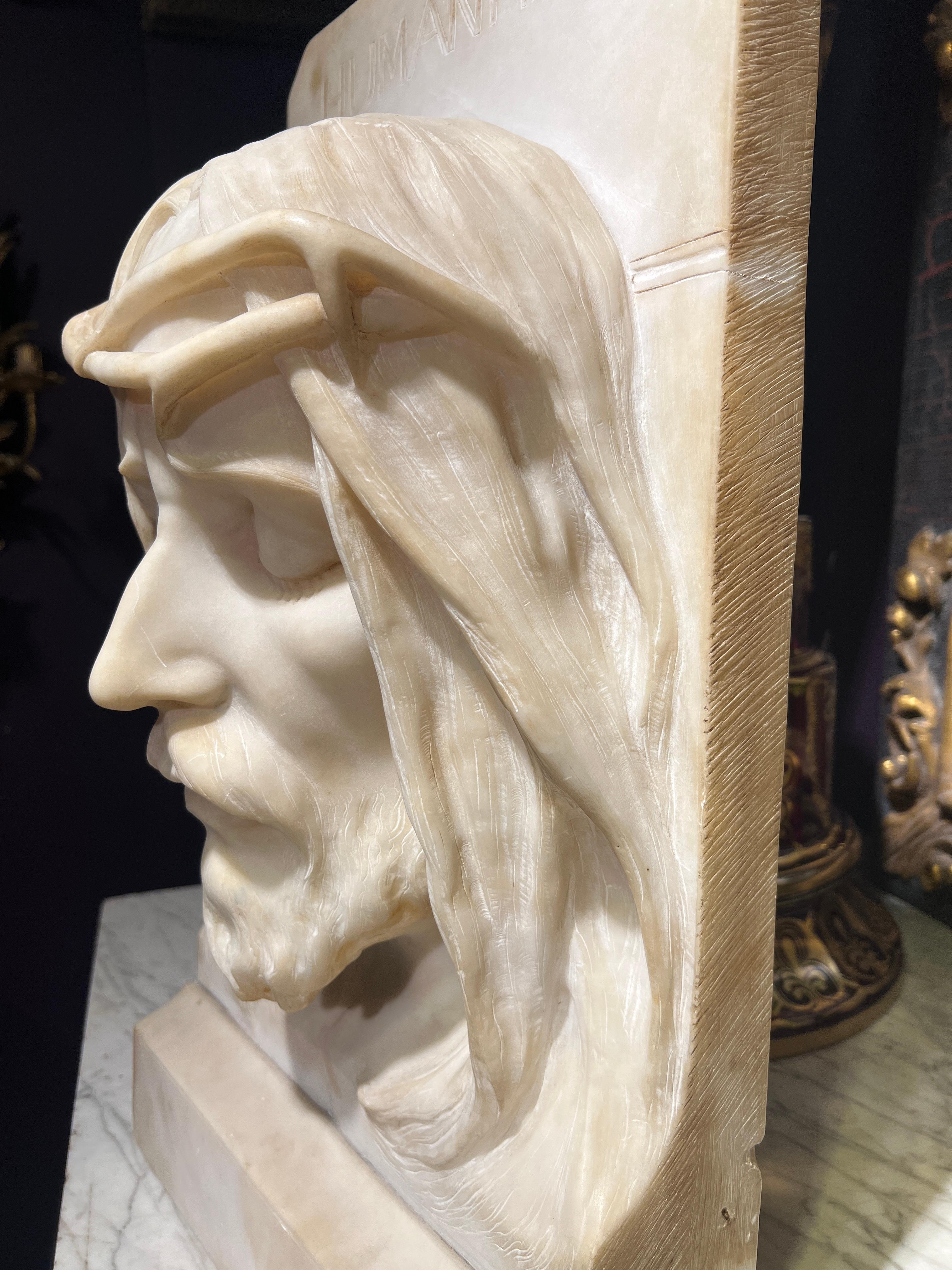Rare and Important Italian Alabaster Bust Sculpture of Jesus Christ, C. 1860 For Sale 11