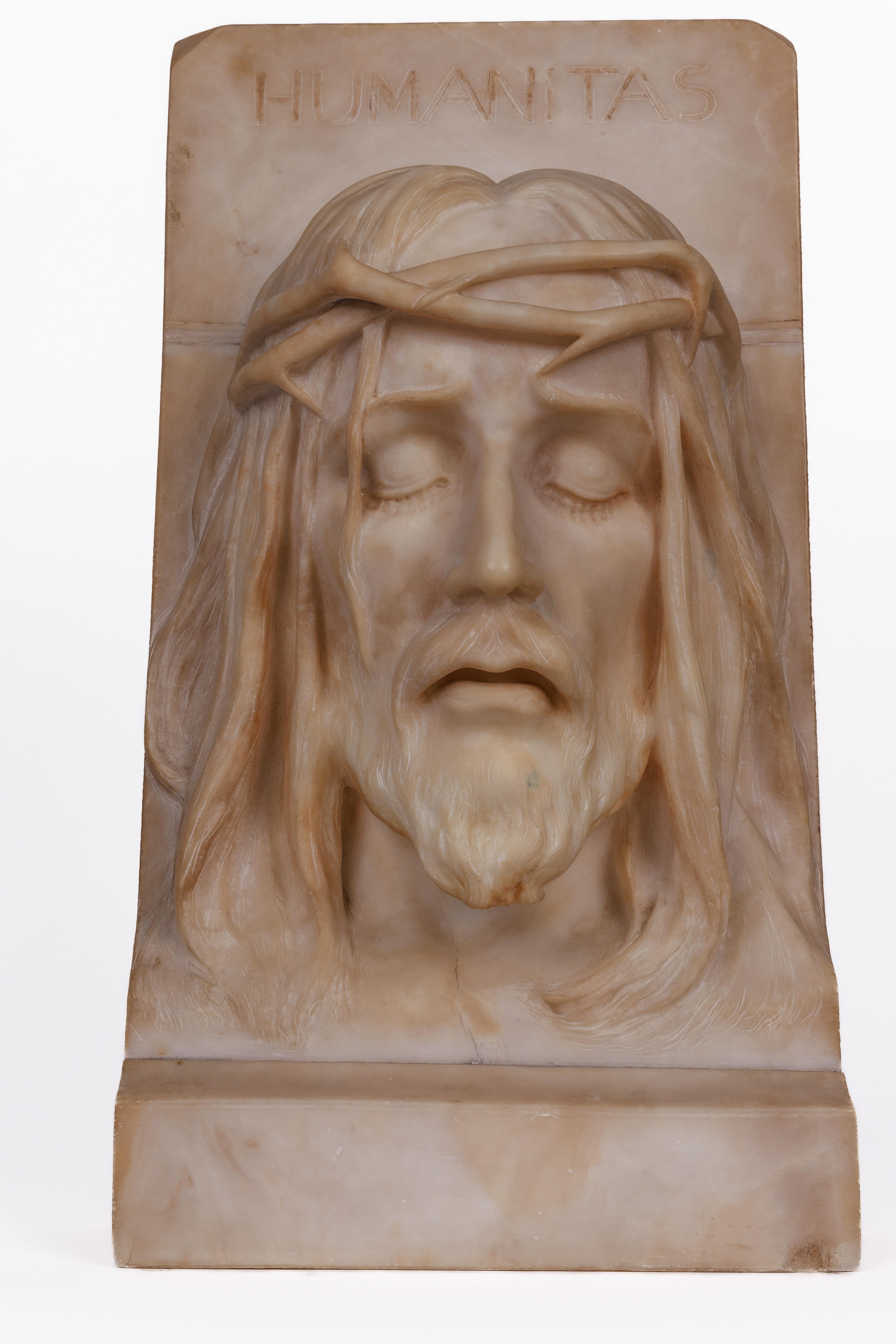 Rare and Important Italian Alabaster Bust Sculpture of Jesus Christ, C. 1860 - Brown Figurative Sculpture by Unknown