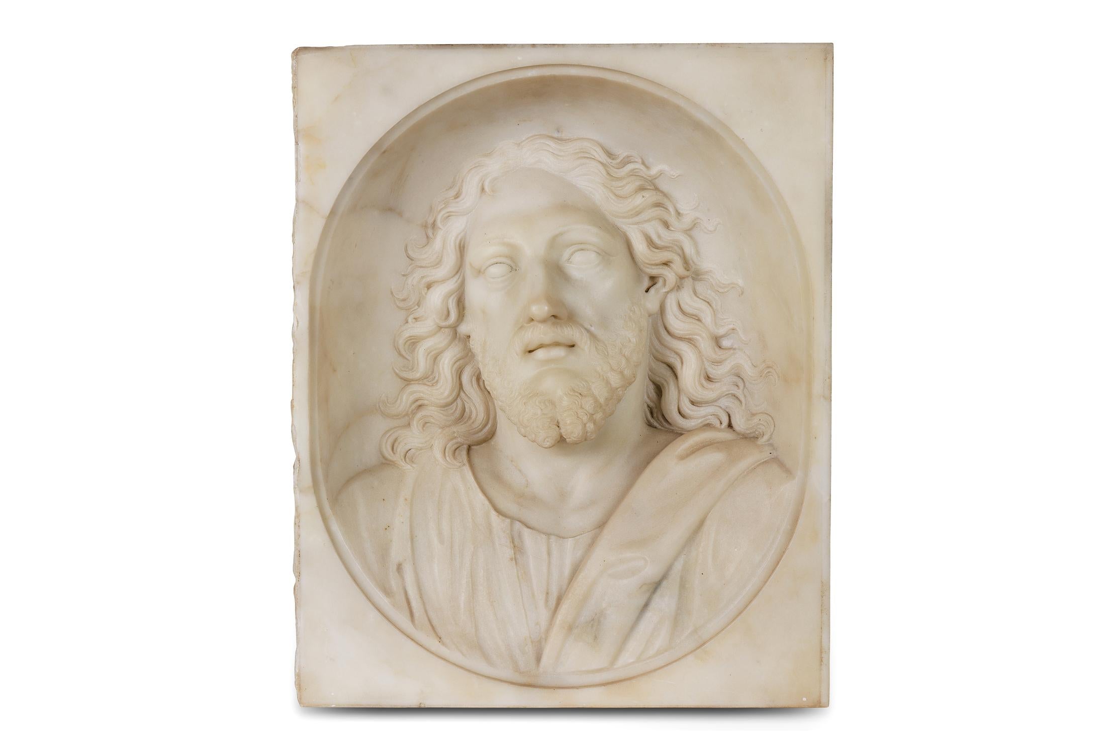 Rara e Importante Escultura Italiana de Busto de Jesucristo en Mármol Blanco, C. 1850