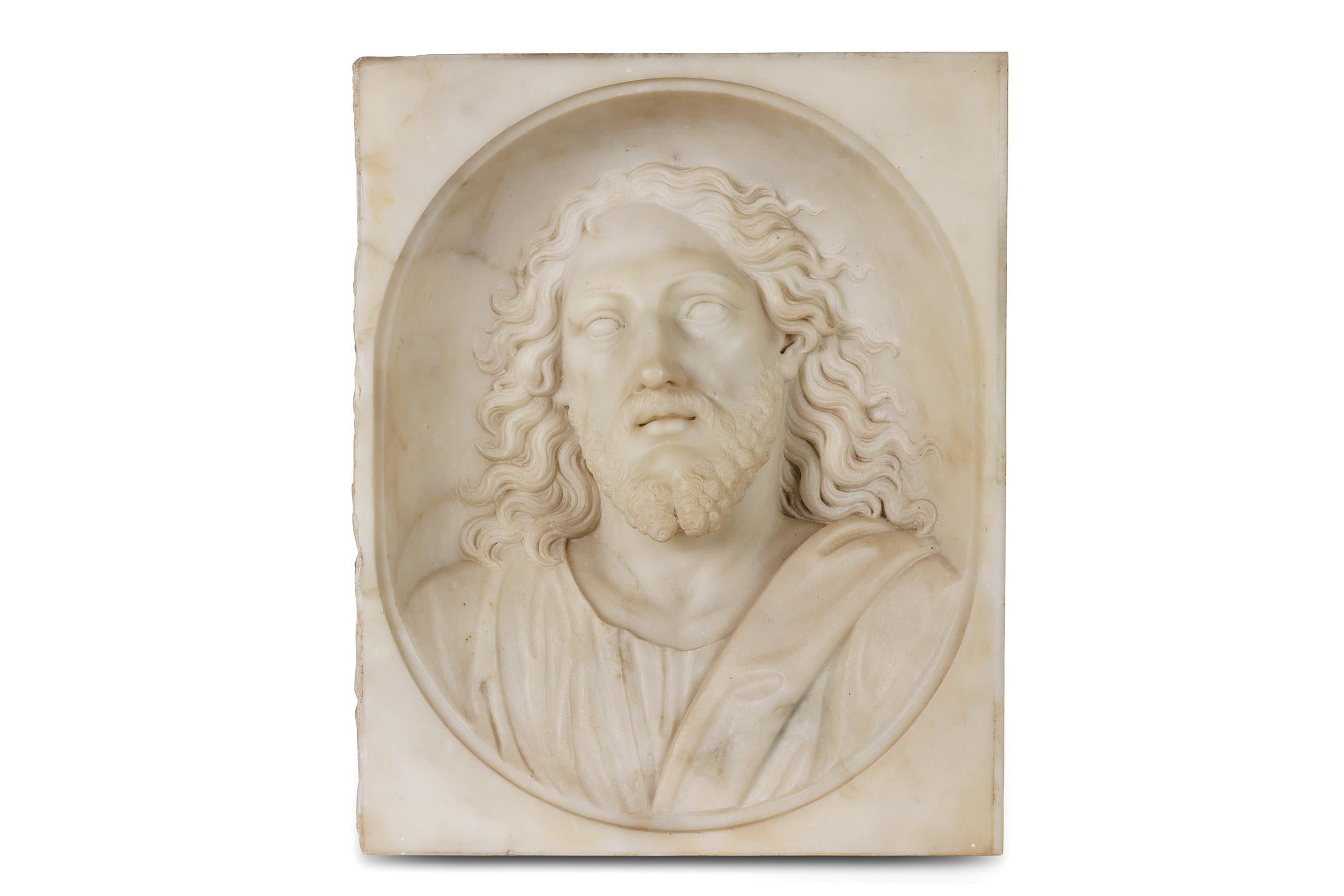 Rare et importante sculpture italienne de buste de Jésus-Christ en marbre blanc, vers 1850