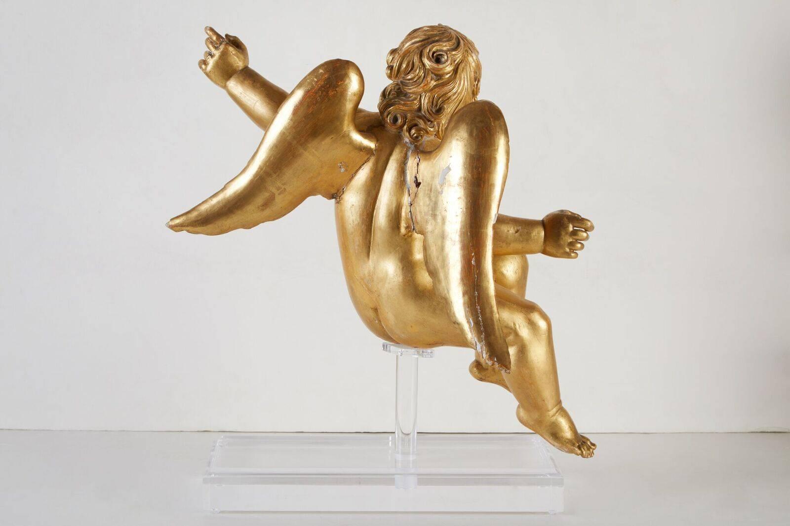 Rare, Early 19th Century, Gilded Presentational Cherubim - Brown Figurative Sculpture by Unknown