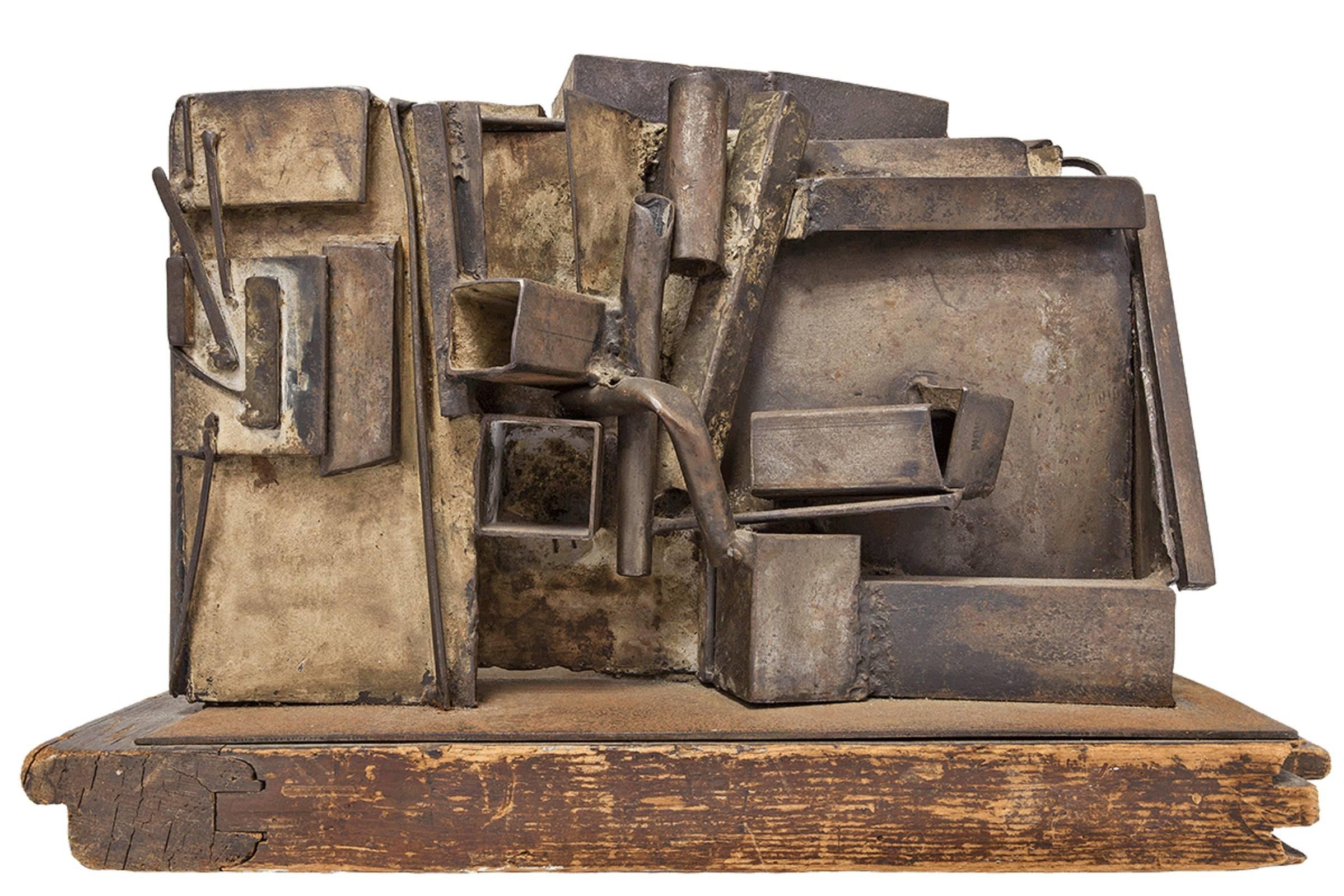 Rare Large Abstract Expressionist Welded Assemblage Sculpture - Brown Abstract Sculpture by Unknown