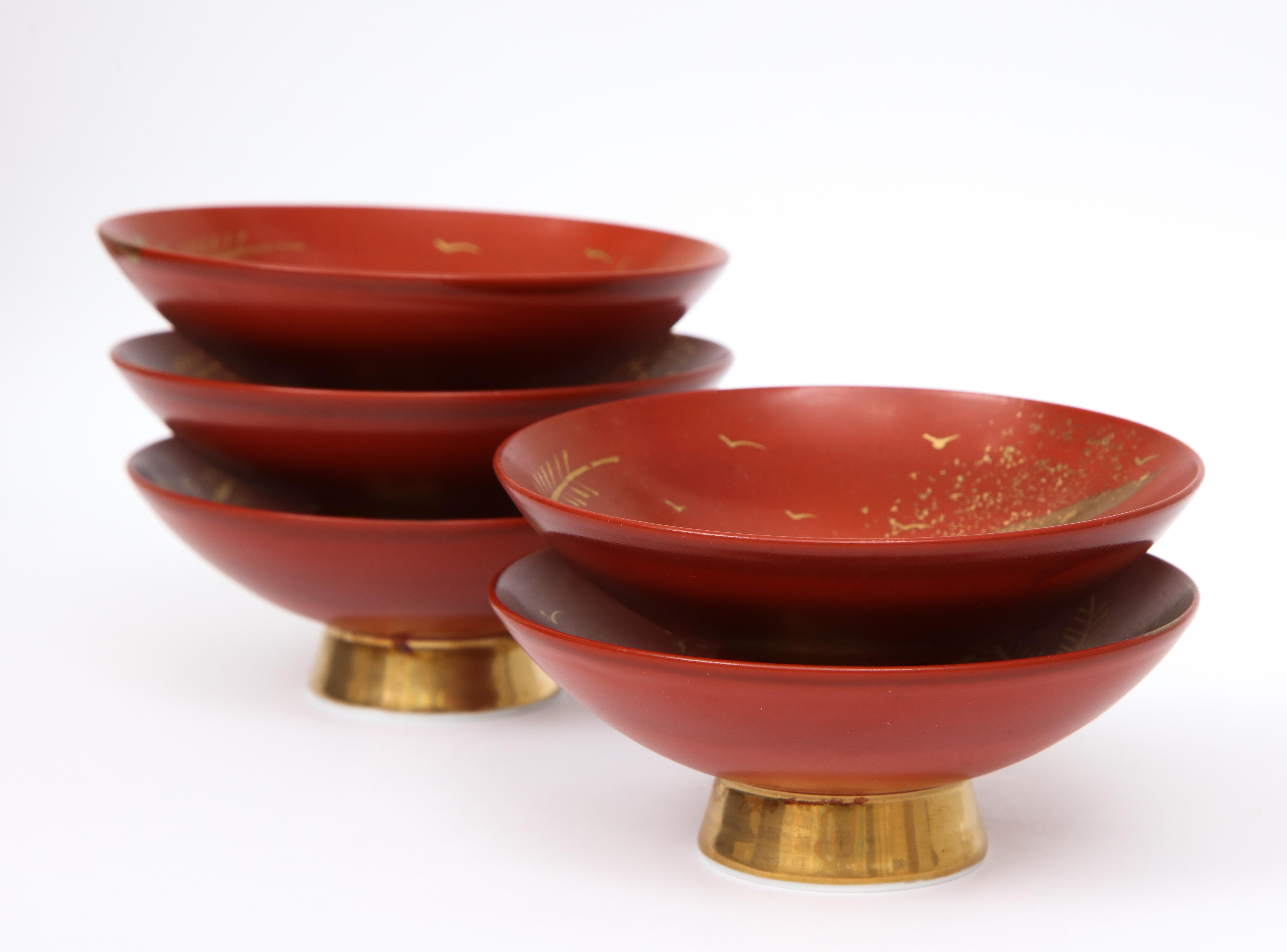 Unknown Abstract Sculpture - Japanese Red and Gold Bowls by Suizan