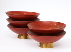 Japanese Red and Gold Bowls by Suizan