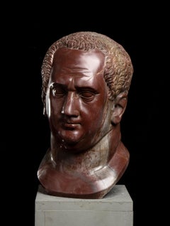 Skulptur aus rotem Marmor, Porträt des römischen Kaisers Vitellius, klassisch-römisch-italienisch