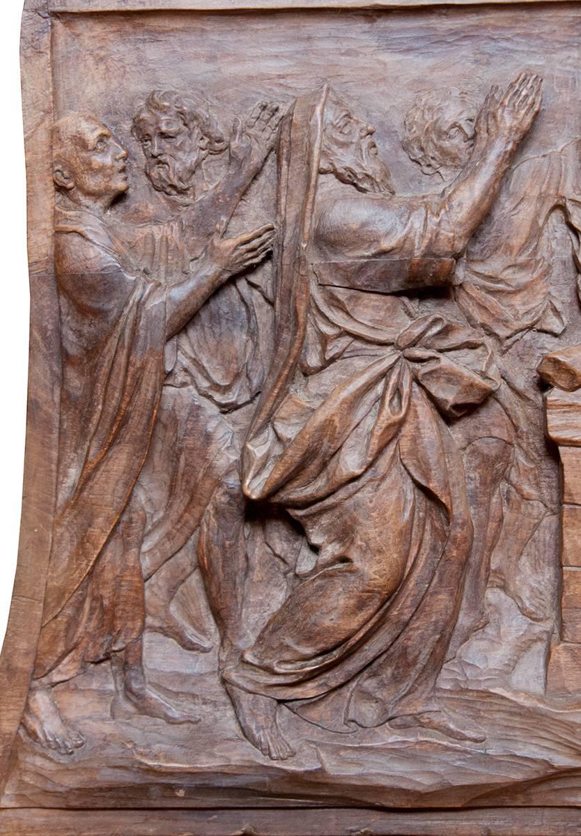 Relief depicting Elijah and Ahab at Mount Carmel c. 1700 - Brown Figurative Sculpture by Unknown
