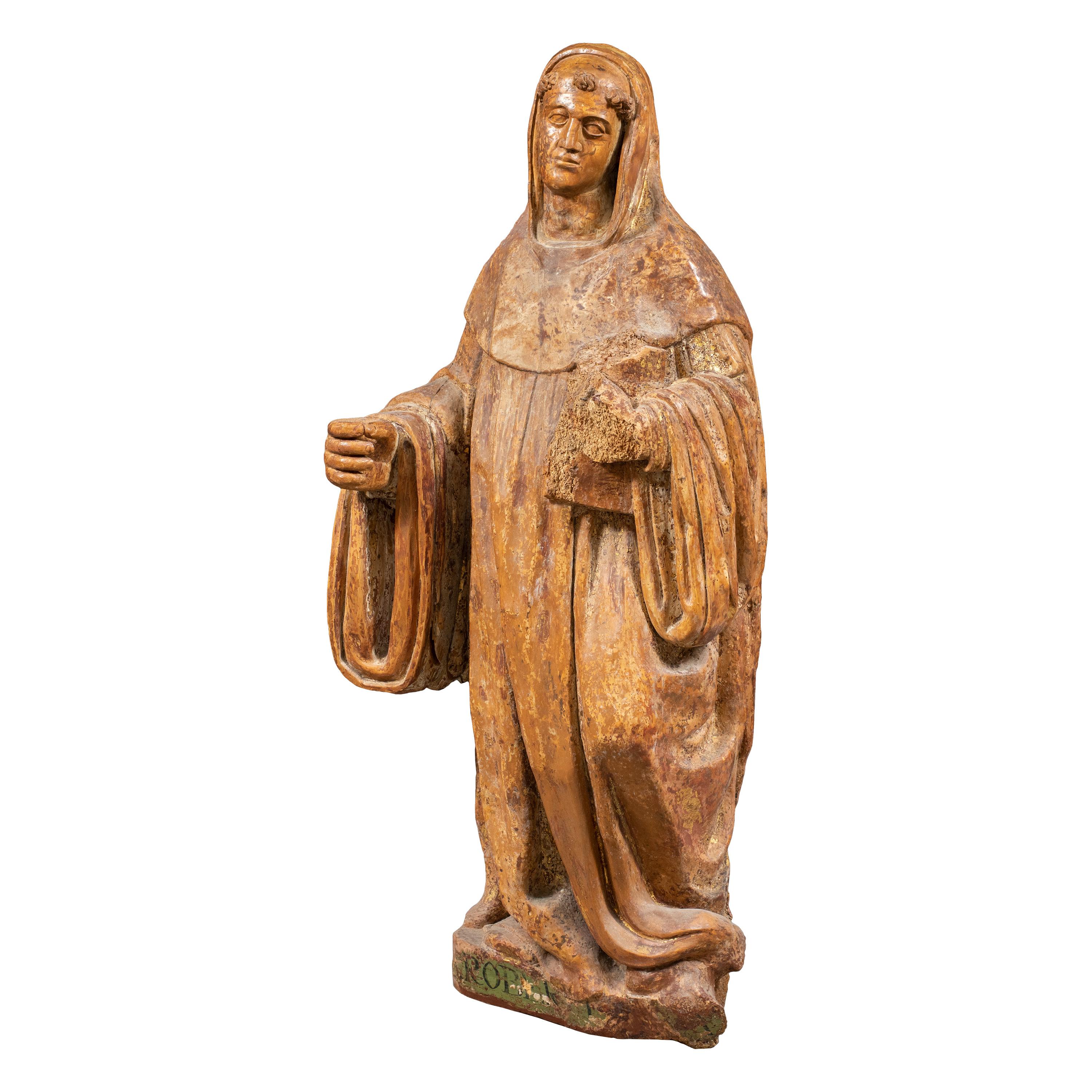Renaissance Italian sculptor - 16th century carved wood sculpture - Saint Robert - Sculpture by Unknown