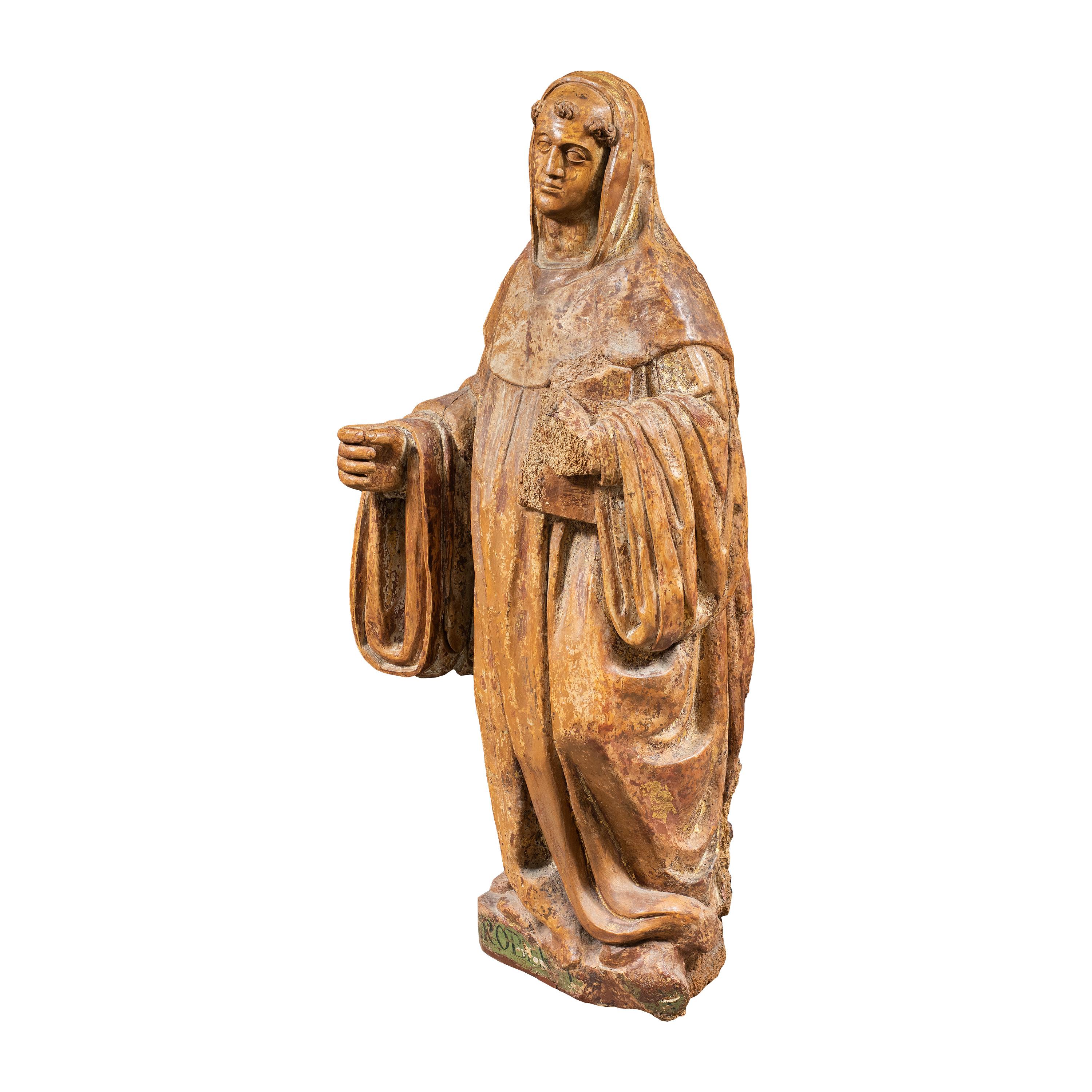 Renaissance Italian sculptor - 16th century carved wood sculpture - Saint Robert - Sculpture by Unknown