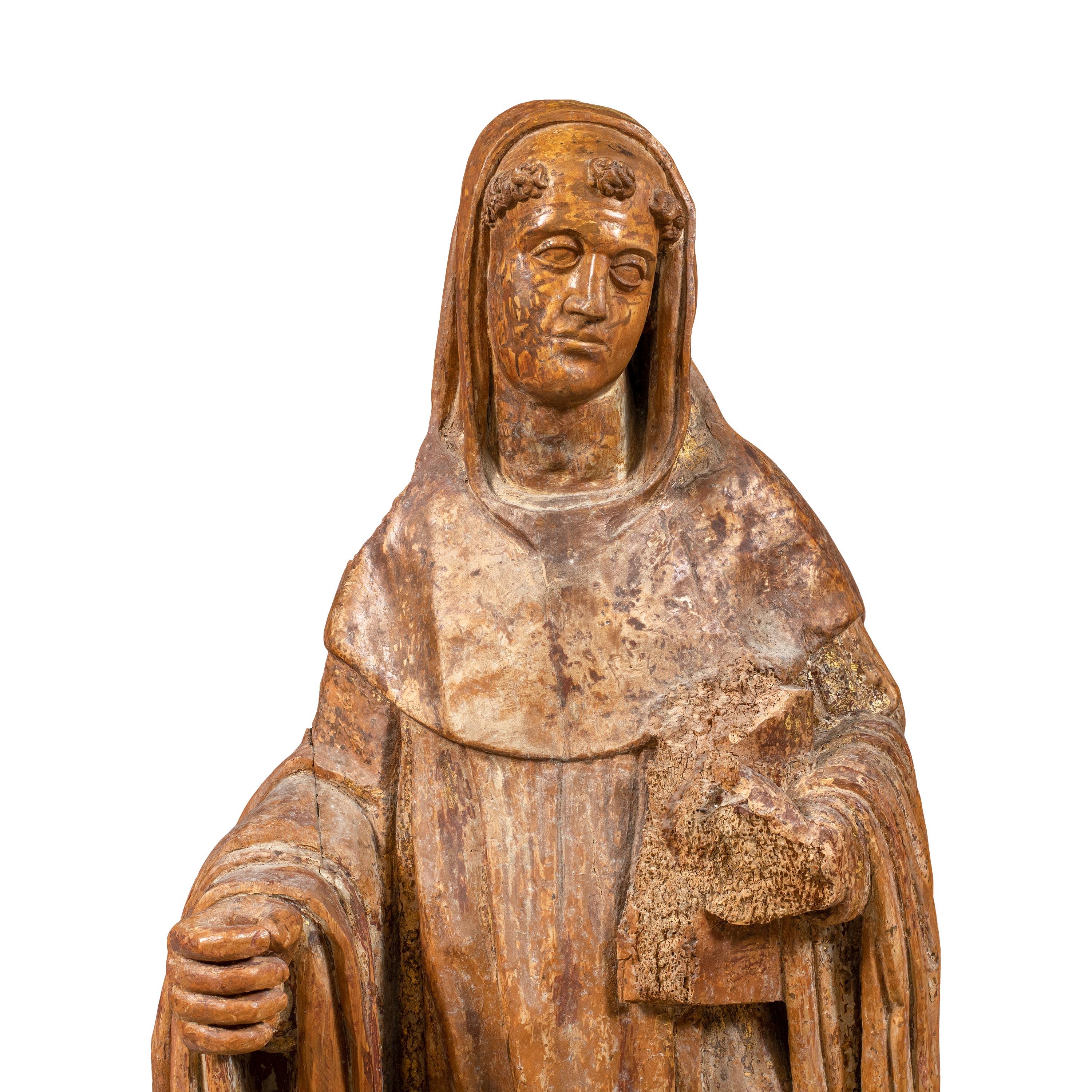 Renaissance Italian sculptor - 16th century carved wood sculpture - Saint Robert - Brown Figurative Sculpture by Unknown