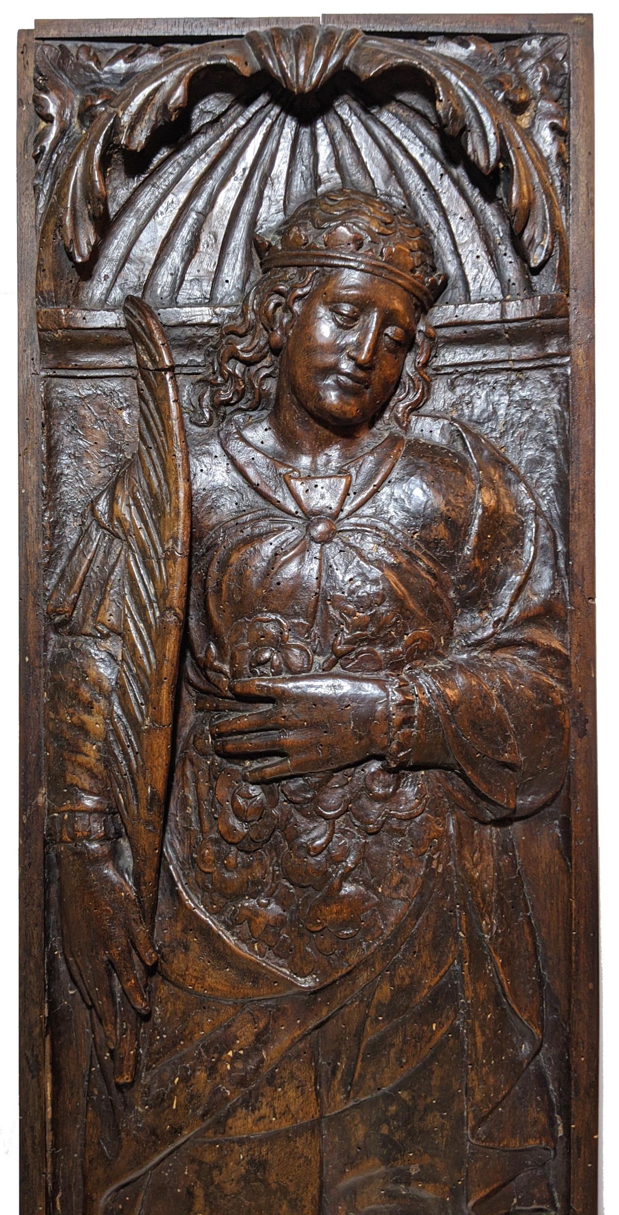 Renaissance Panel - St. Elizabeth Of Hungary - Brown Figurative Sculpture by Unknown