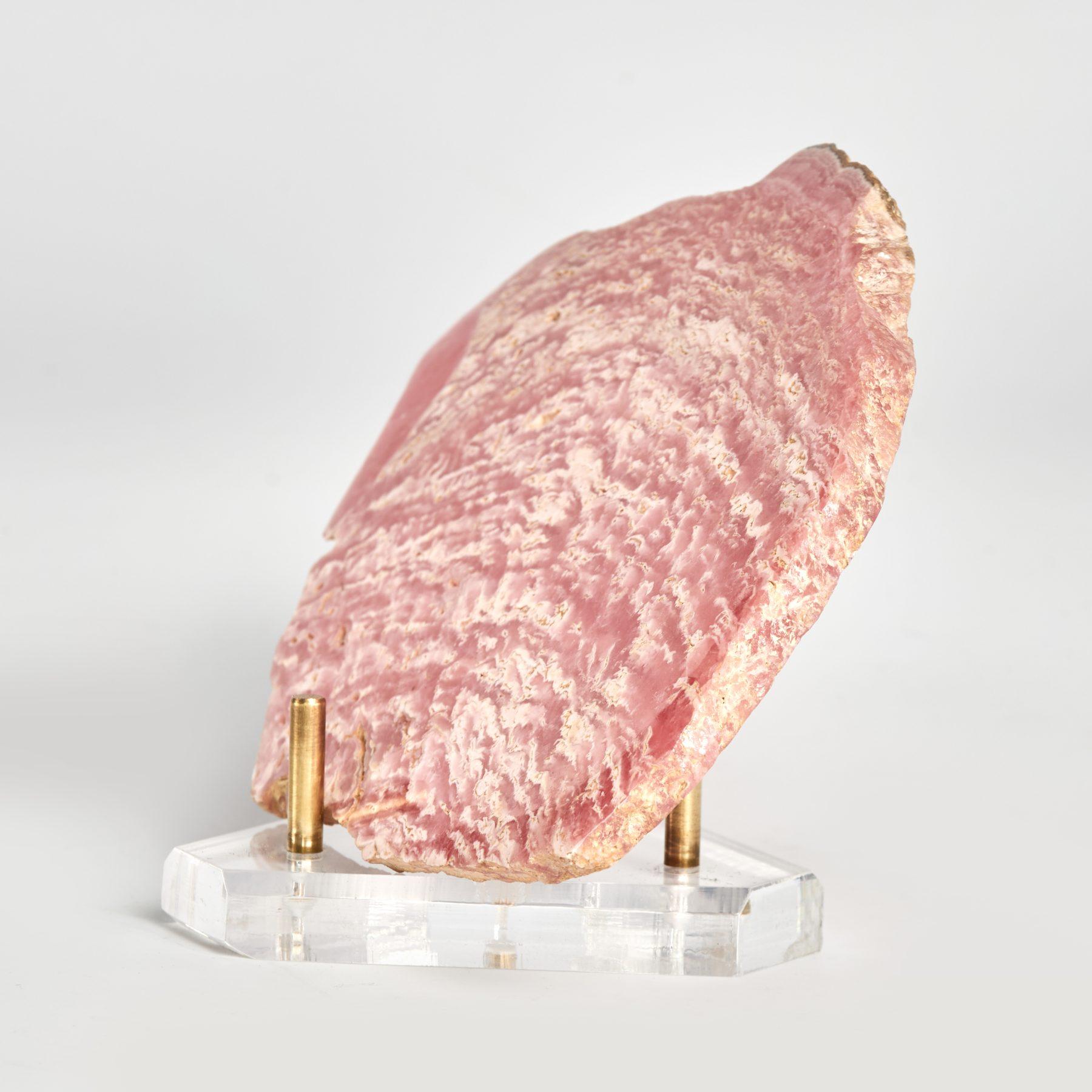Rhodochrosite Mineral Specimen on Lucite Base - Beige Abstract Sculpture by Unknown