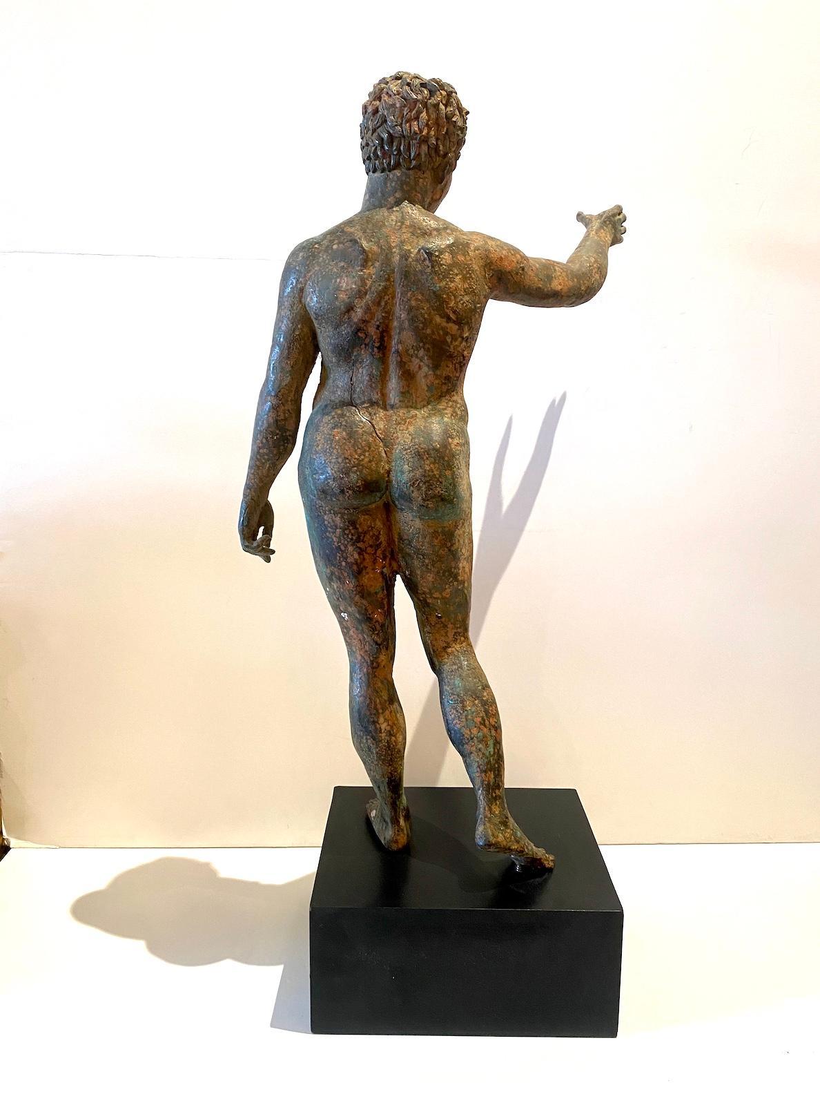 Roman Bronze Statue of Youth - Sculpture by Unknown