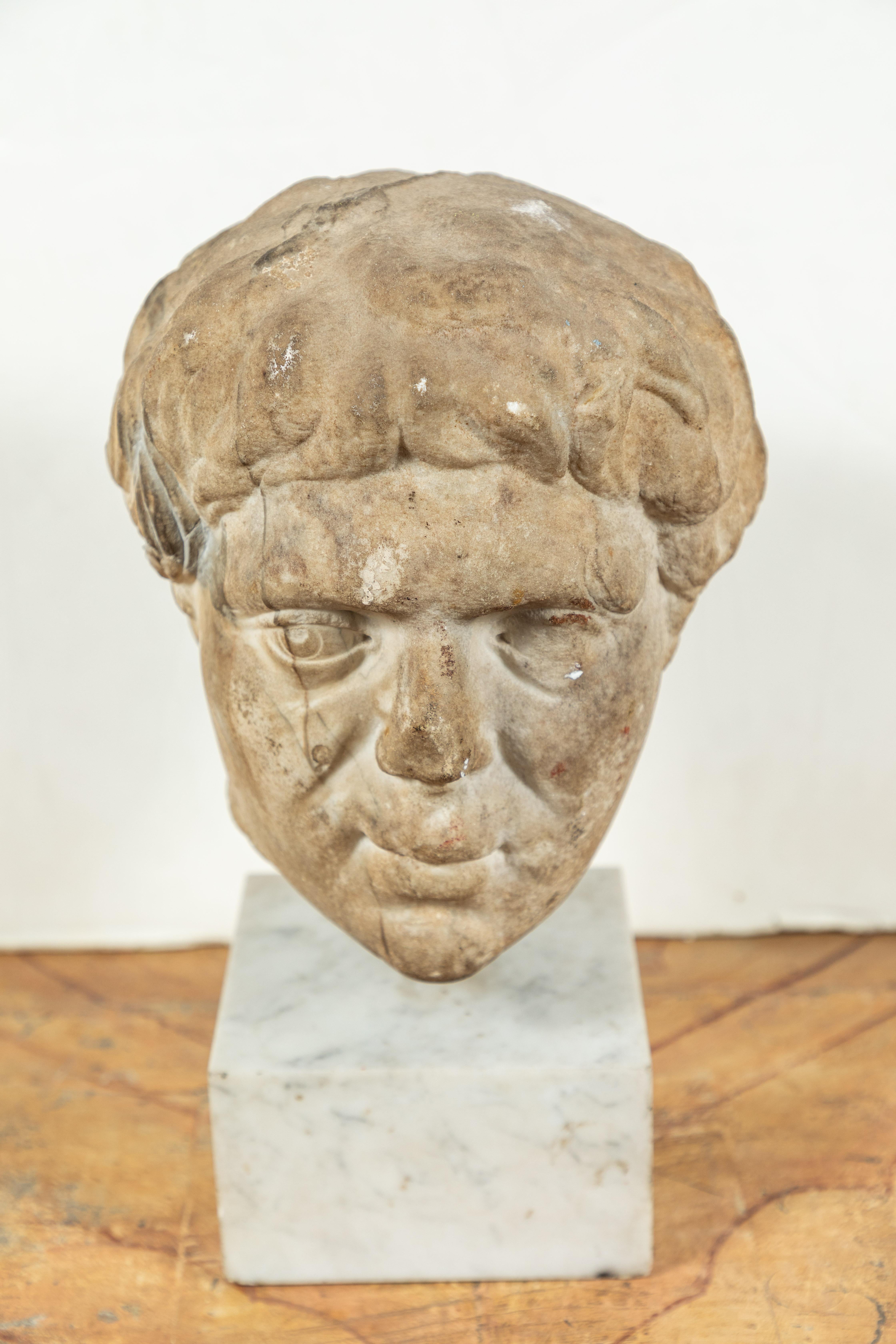 Roman Empire Marble Bust - Brown Figurative Sculpture by Unknown