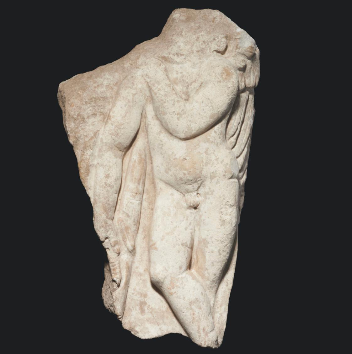 Ancient Roman Marble Altar Fragment with Cupid, Roman Empire, 2nd/3rd Century AD - Sculpture by Unknown