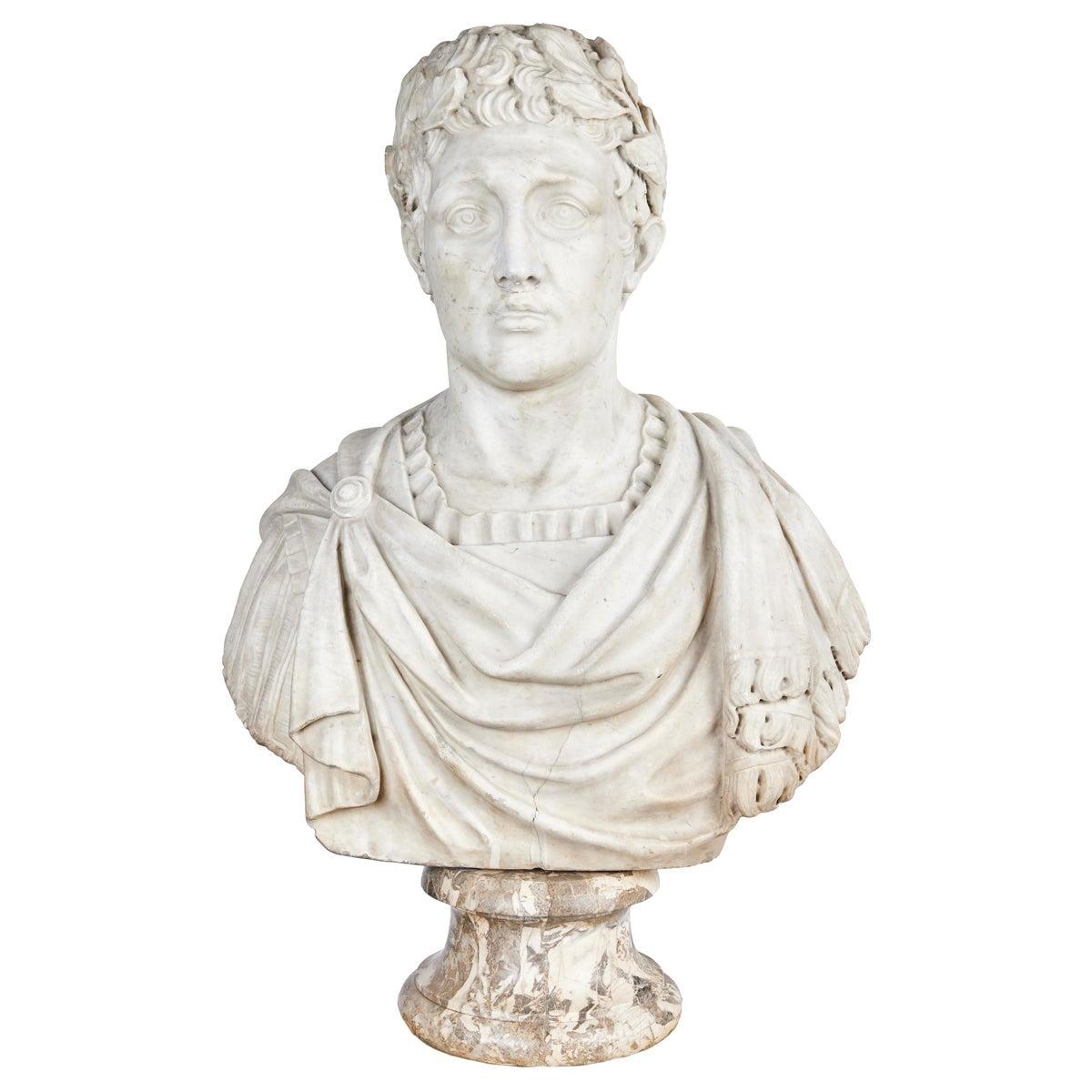 Roman Marble Bust of an Emperor - Sculpture by Unknown