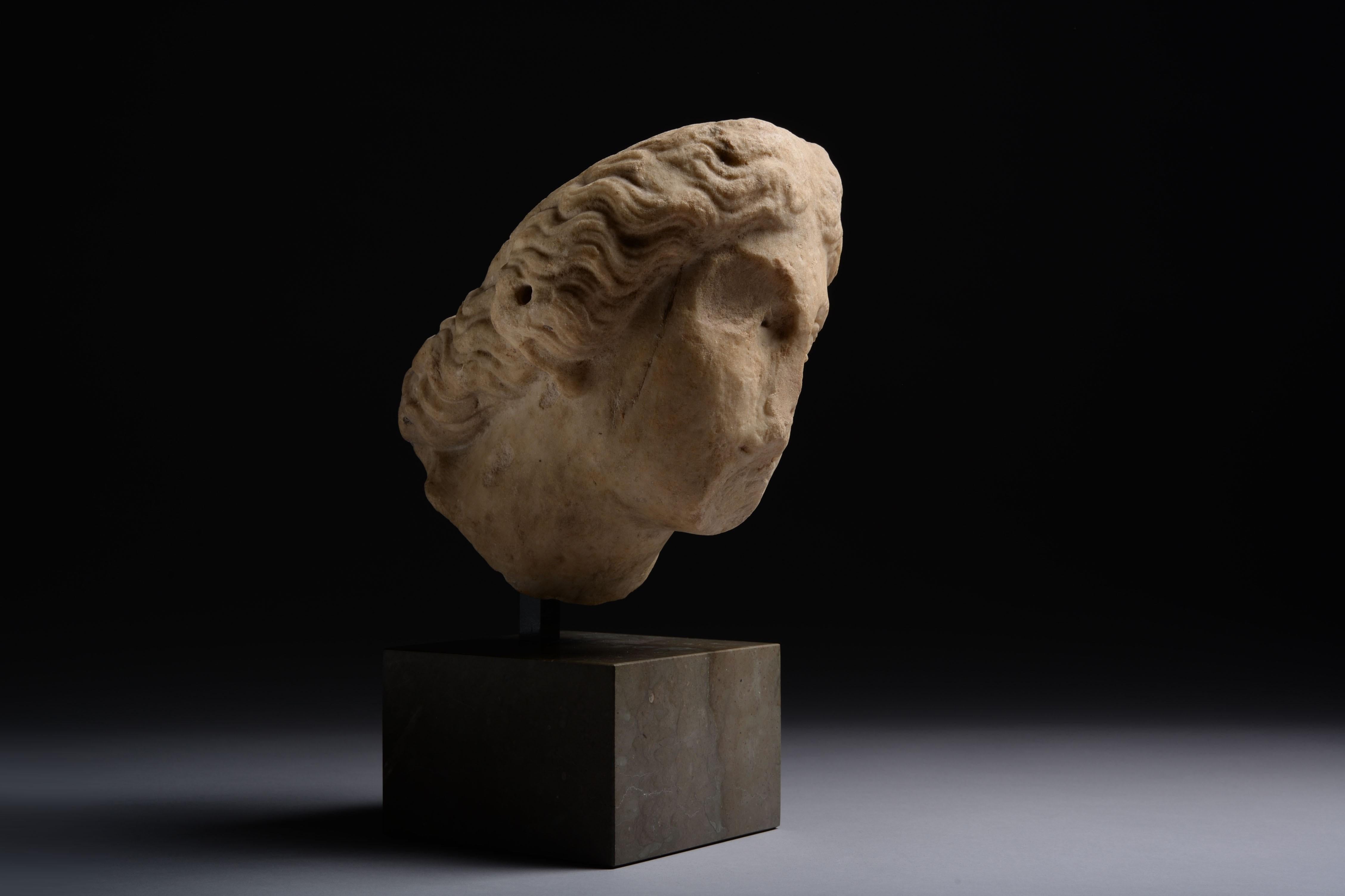 Roman Marble Head of Athena - Black Figurative Sculpture by Unknown