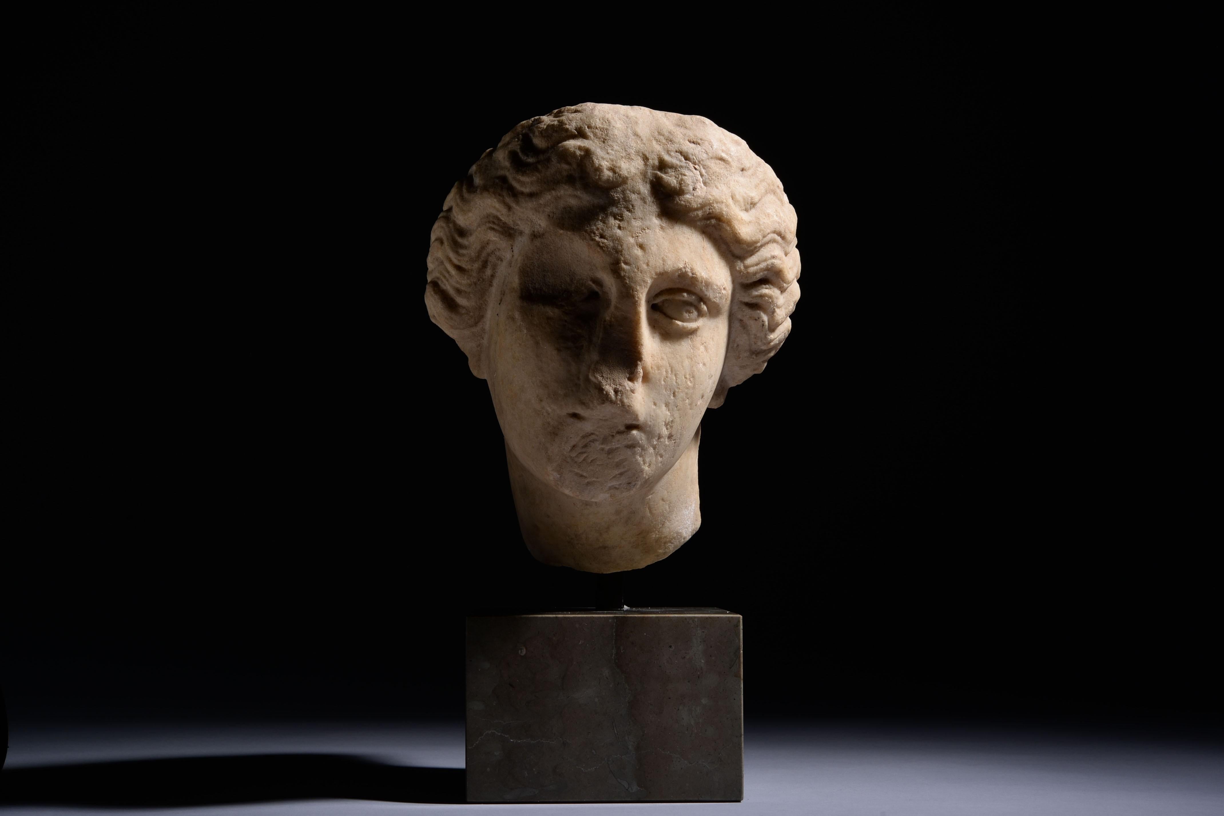Unknown Figurative Sculpture - Roman Marble Head of Athena