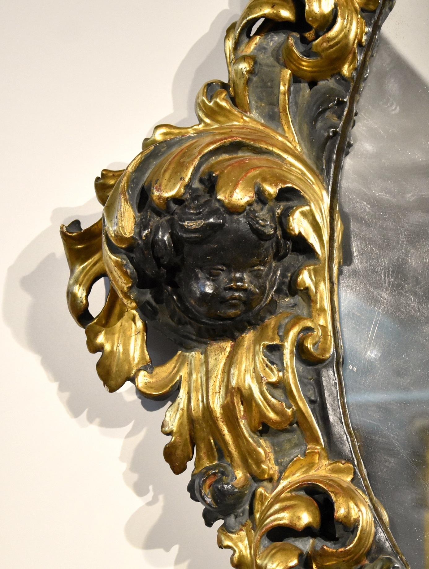 Maître romain sculpteur 17ème siècle (II/II) Miroir Or Italie Vieux maître Art du bois en vente 9