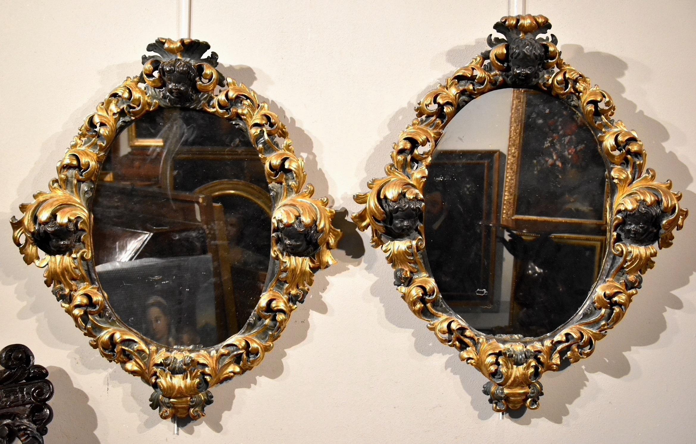 Maestro tallador romano Siglo XVII (II/II) Espejo Oro Italia Antiguo maestro Arte en Madera