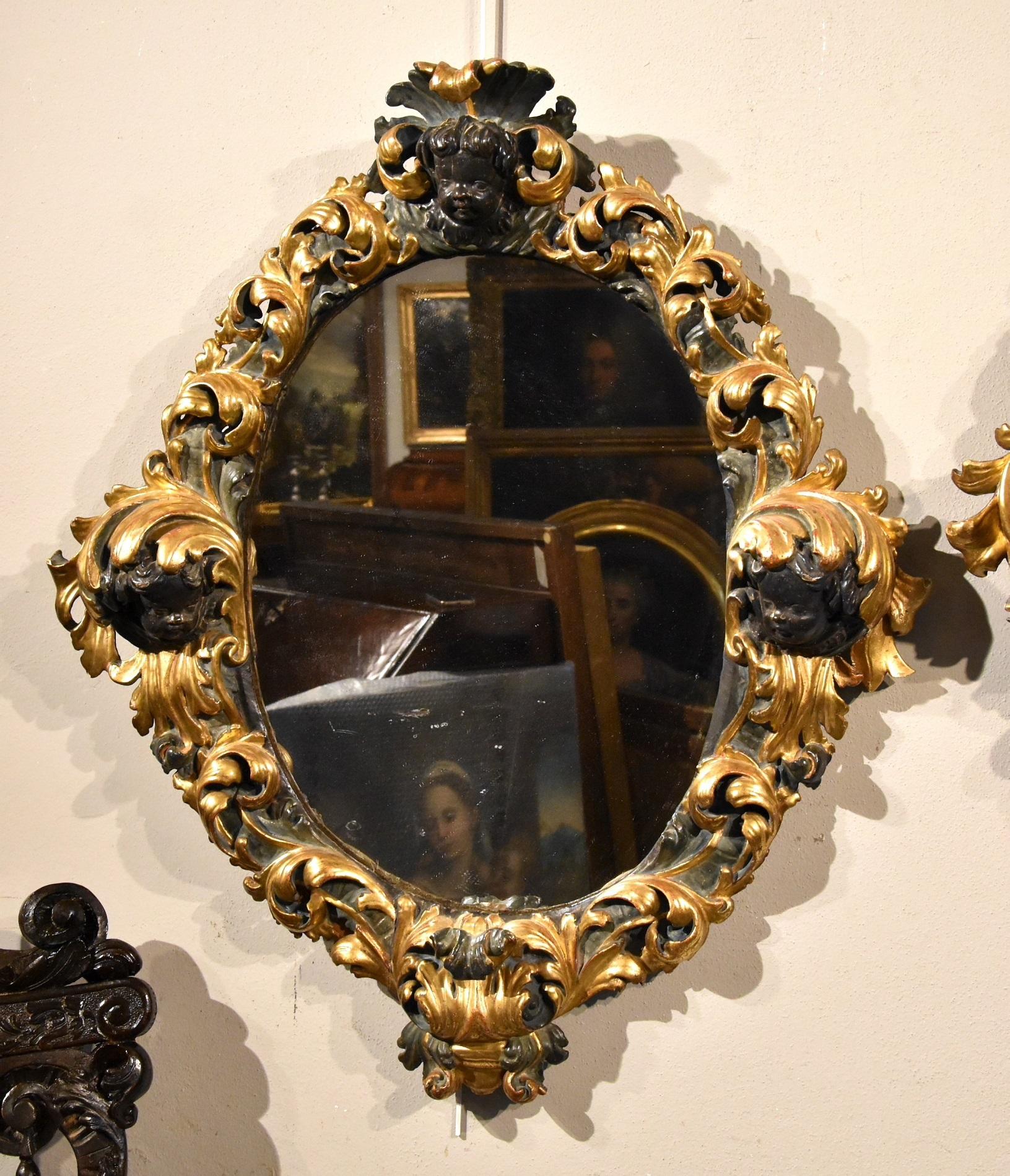 Maître romain sculpteur 17ème siècle (II/II) Miroir Or Italie Vieux maître Art du bois en vente 1