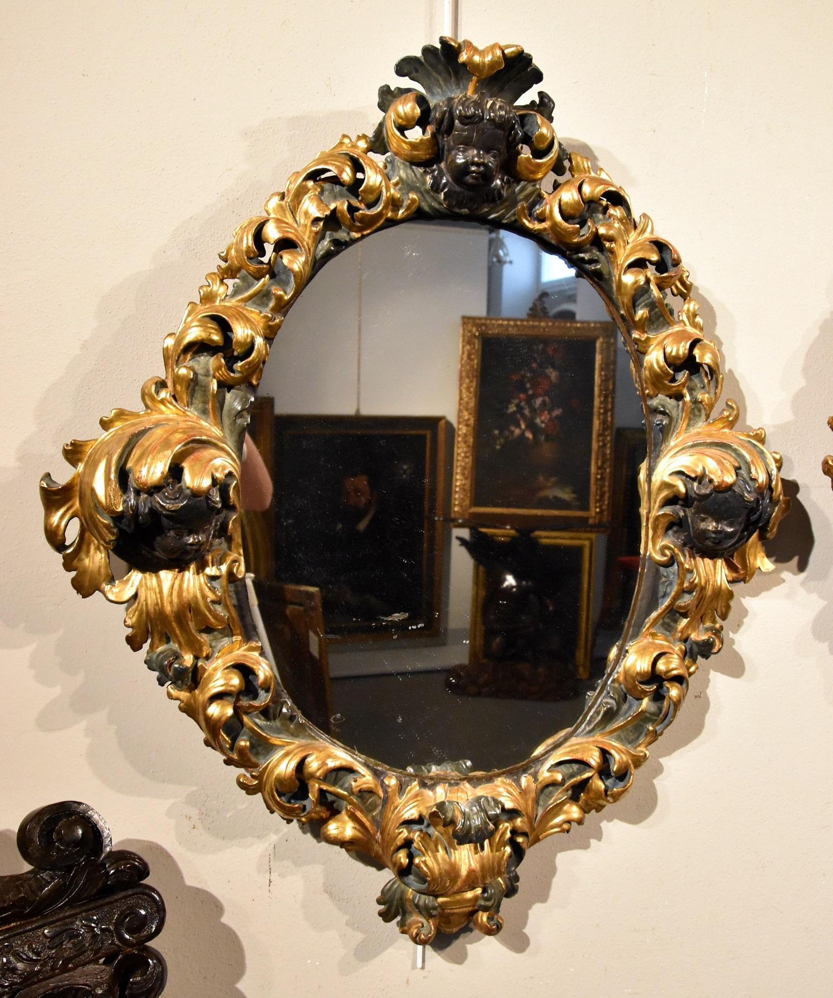 Maître romain sculpteur 17ème siècle (II/II) Miroir Or Italie Vieux maître Art du bois en vente 2