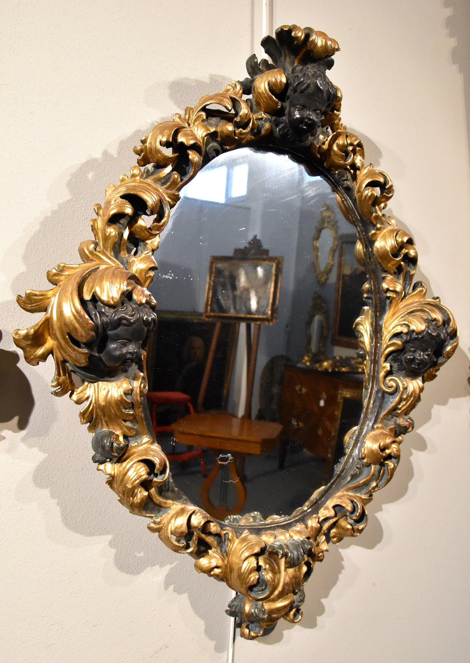Maître romain sculpteur 17ème siècle (II/II) Miroir Or Italie Vieux maître Art du bois en vente 3