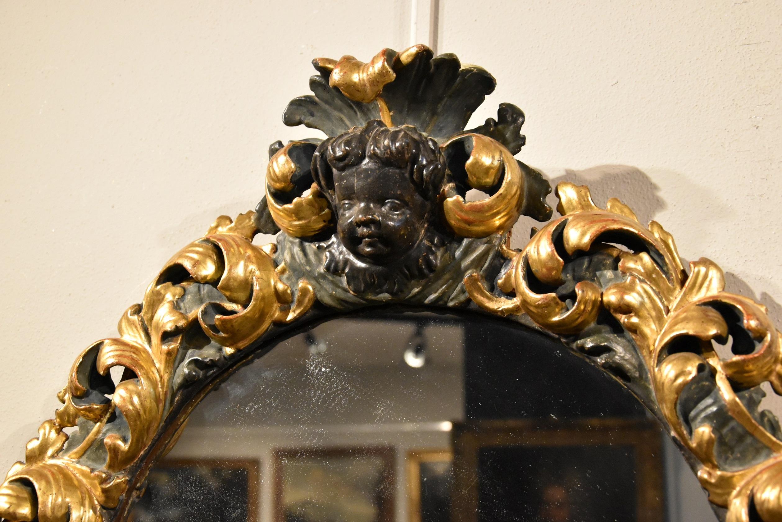 Maître romain sculpteur 17ème siècle (II/II) Miroir Or Italie Vieux maître Art du bois en vente 6