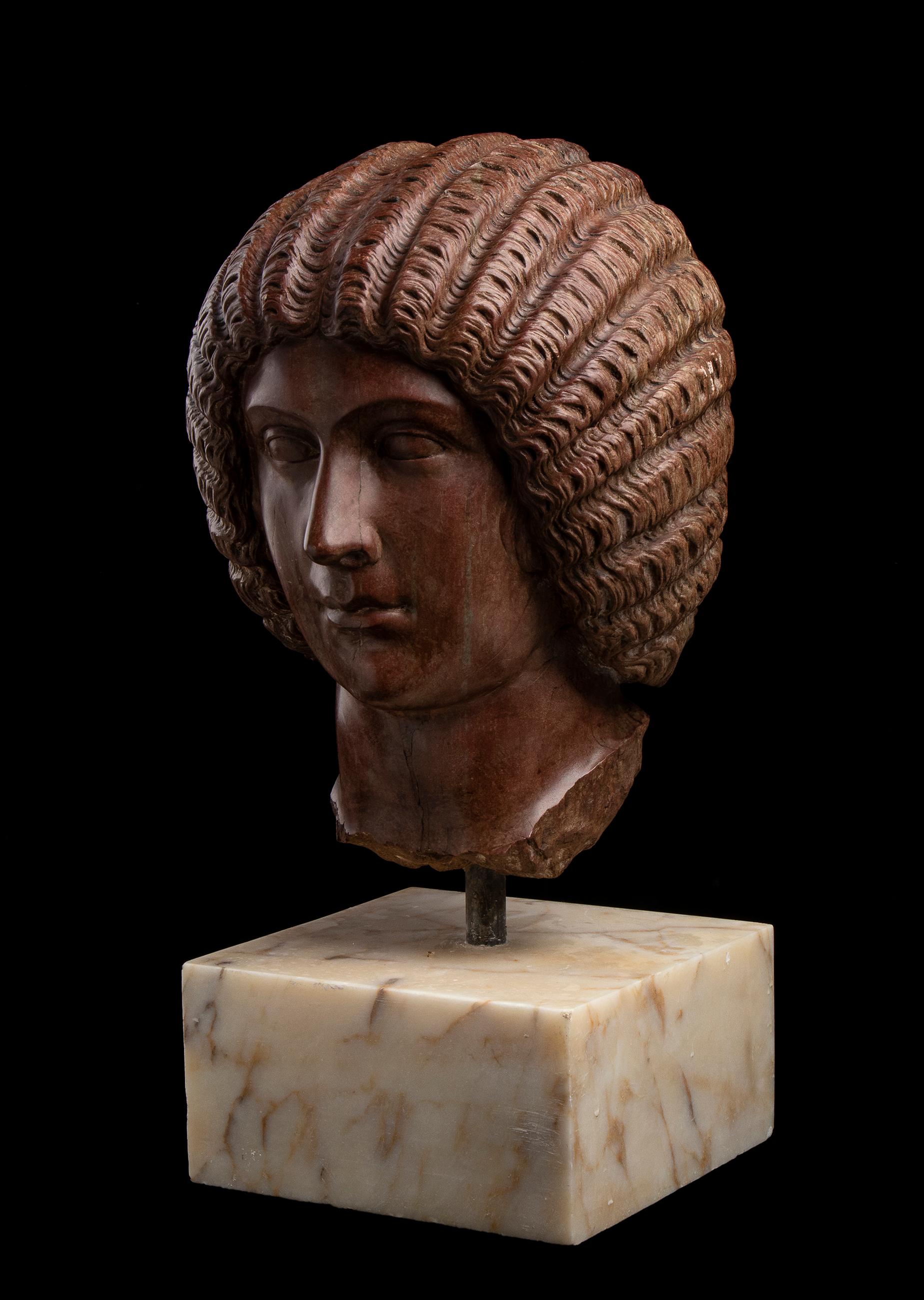 Roman Red Marble Sculpture Portrait Empress Julia Domna 19th Century - Black Figurative Sculpture by Unknown