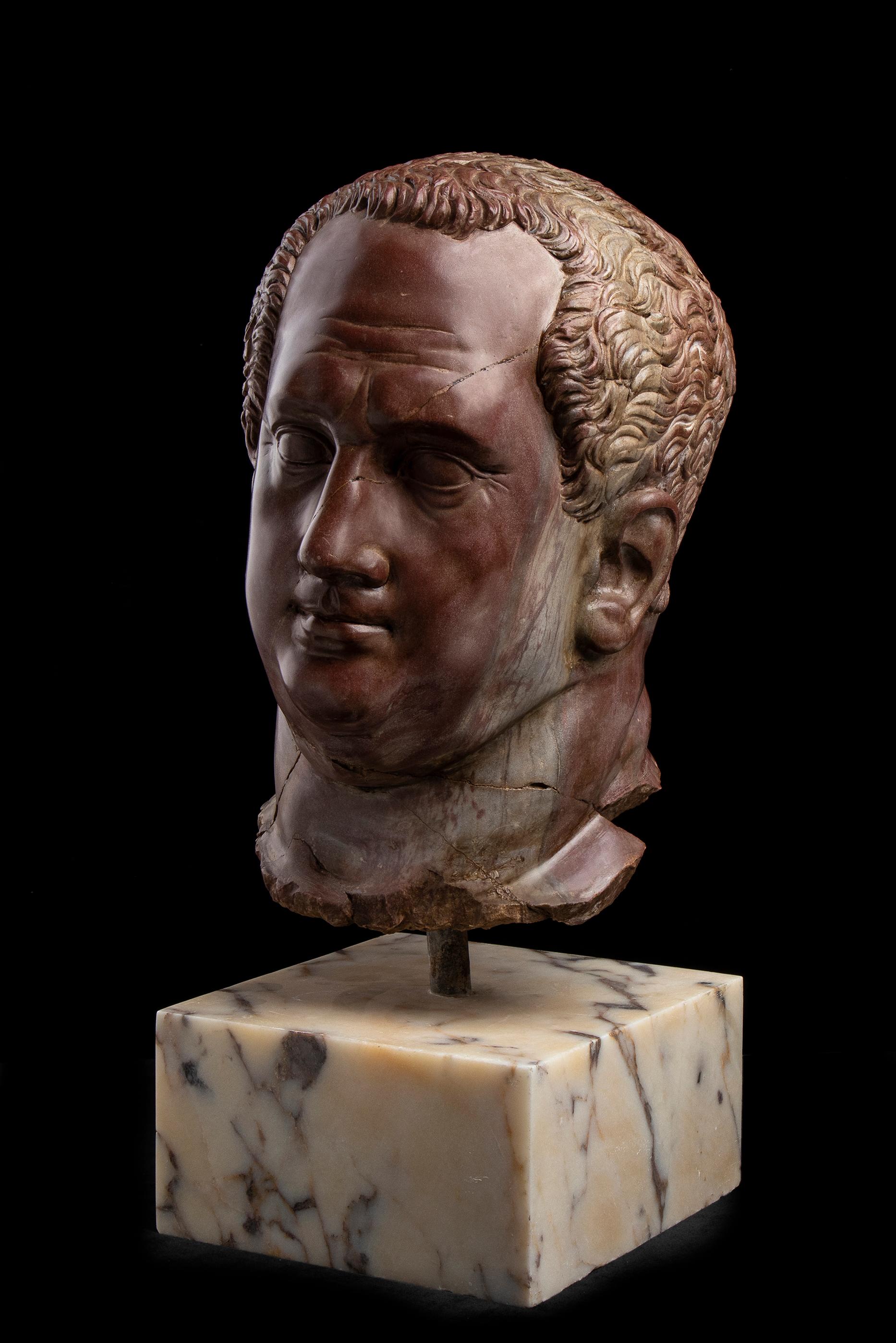 Roman Sculpture Portrait Emperor Vitellius Rosso Antico Marble 19th Century - Black Figurative Sculpture by Unknown