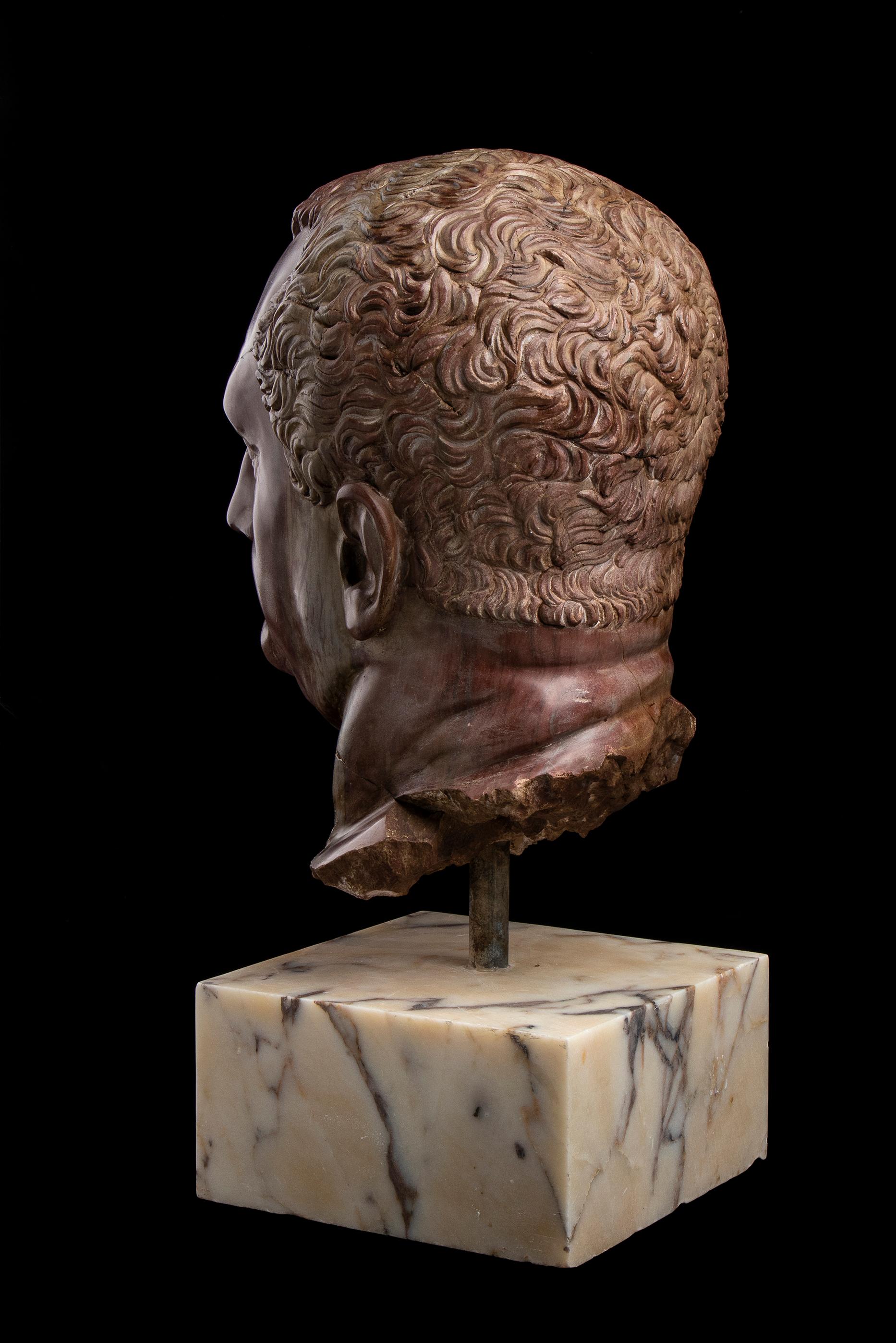 Roman Sculpture Portrait Emperor Vitellius Rosso Antico Marble 19th Century For Sale 1