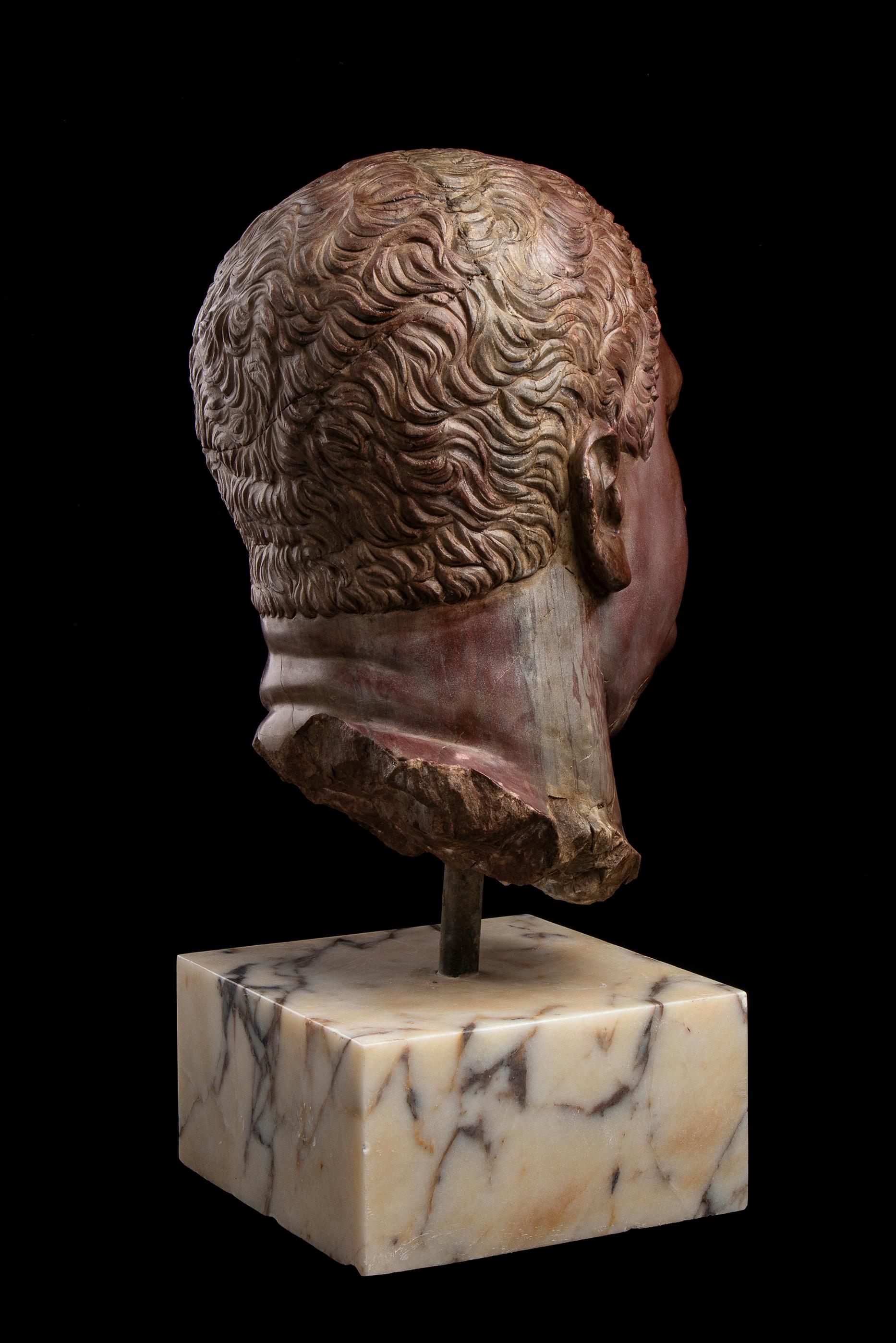 Roman Sculpture Portrait Emperor Vitellius Rosso Antico Marble 19th Century For Sale 3