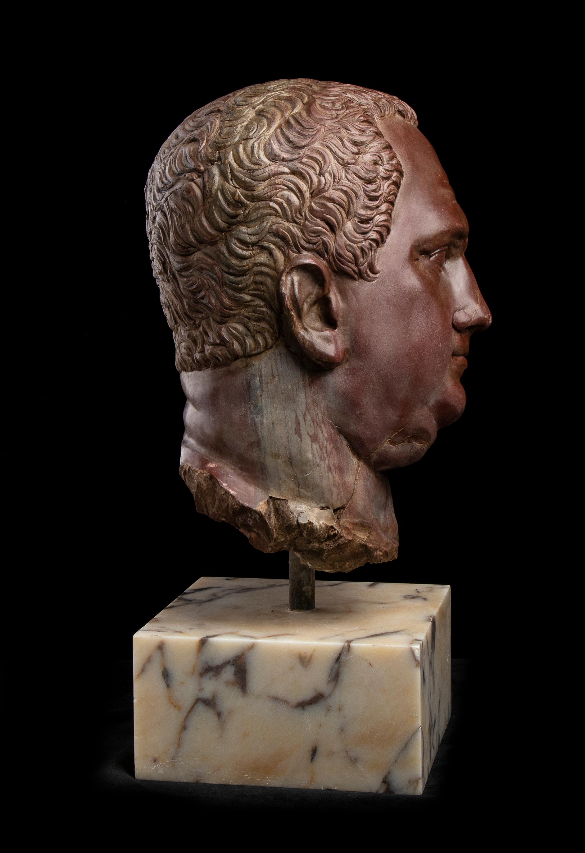 Roman Sculpture Portrait Emperor Vitellius Rosso Antico Marble 19th Century For Sale 4