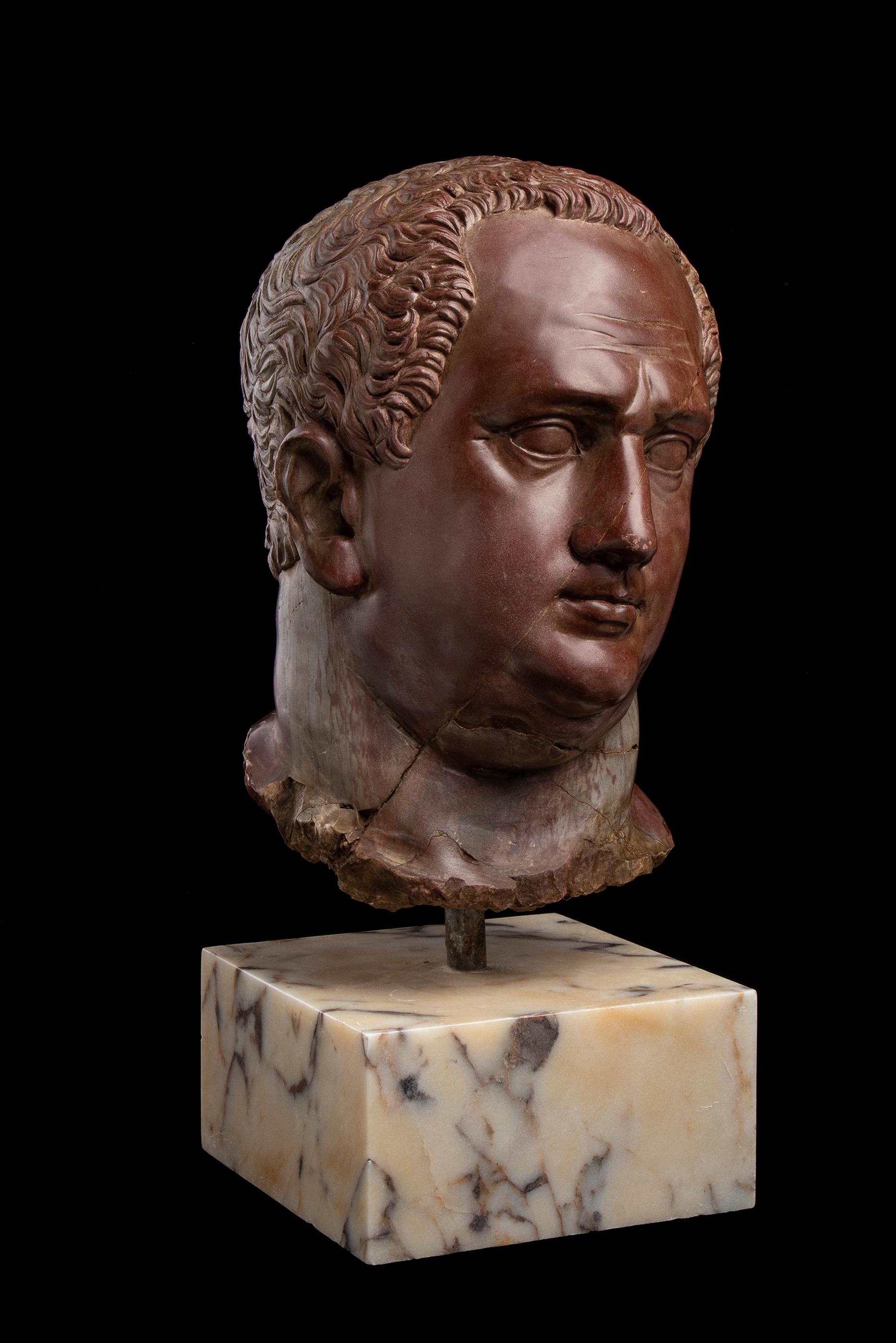Roman Sculpture Portrait Emperor Vitellius Rosso Antico Marble 19th Century For Sale 5