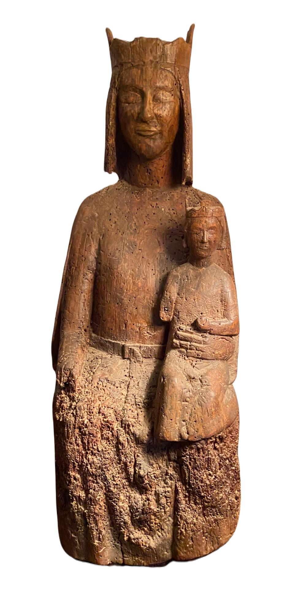 Unknown Figurative Sculpture - Romanesque enthroned Virgin